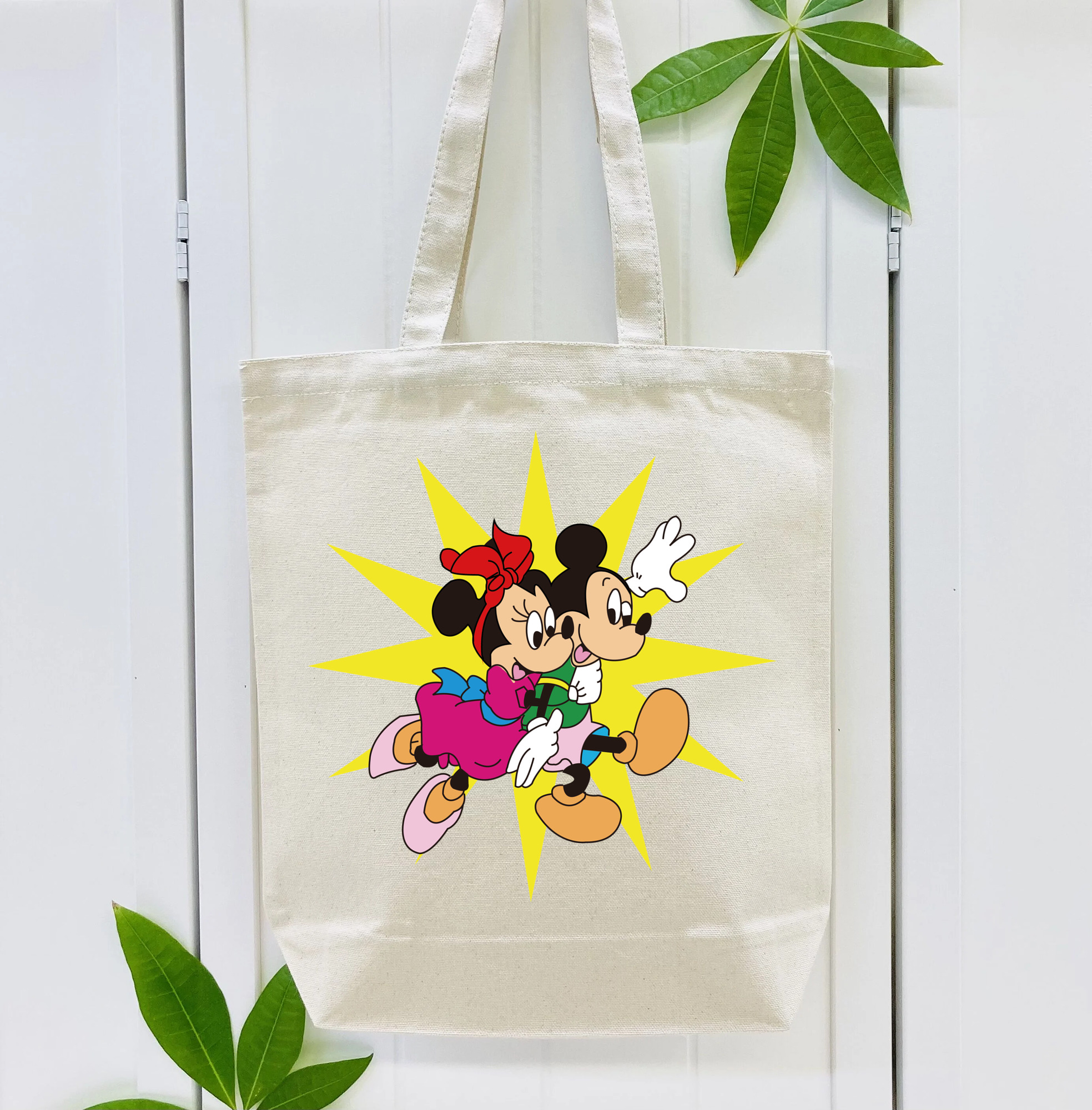 ミッキーマウス Mickey Mouse 縦型キャンバス生地手提げバッグ　トートバッグ