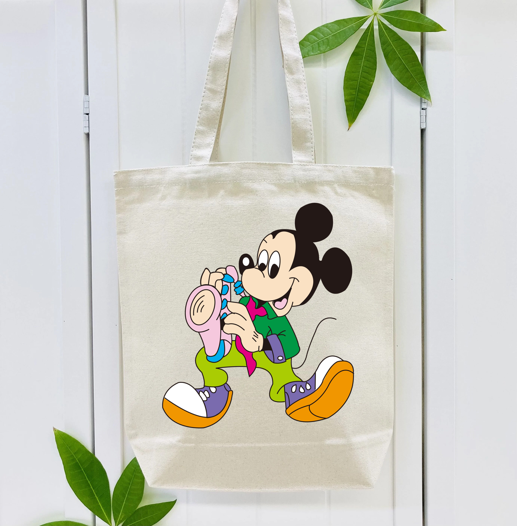 ミッキーマウス Mickey Mouse 縦型キャンバス生地手提げバッグ　トートバッグ