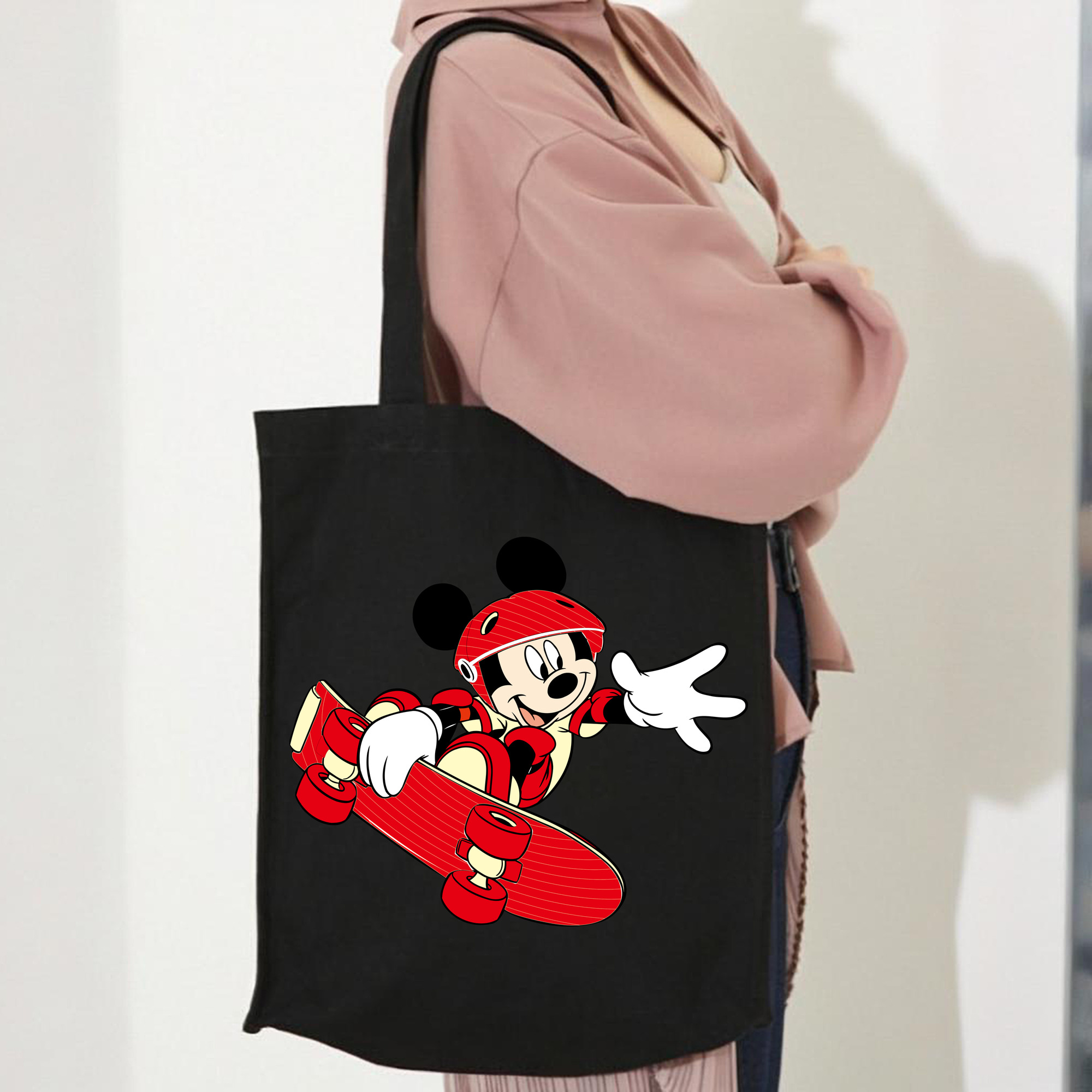 ミッキーマウス Mickey Mouse 縦型キャンバス生地手提げバッグ　トートバッグ