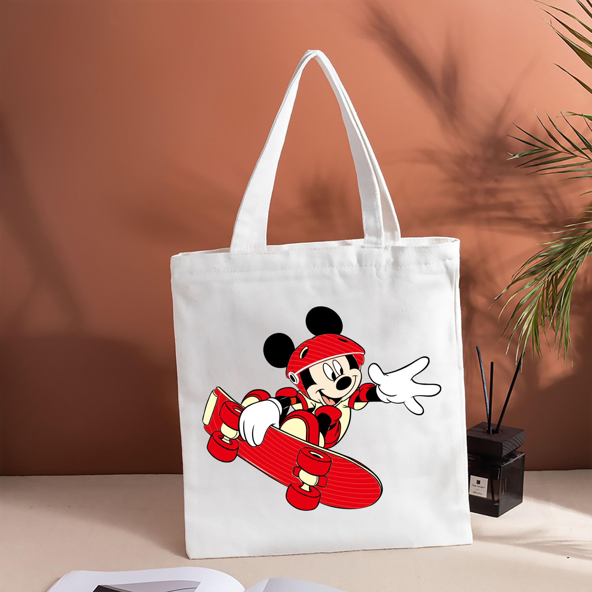 ミッキーマウス Mickey Mouse 縦型キャンバス生地手提げバッグ　トートバッグ