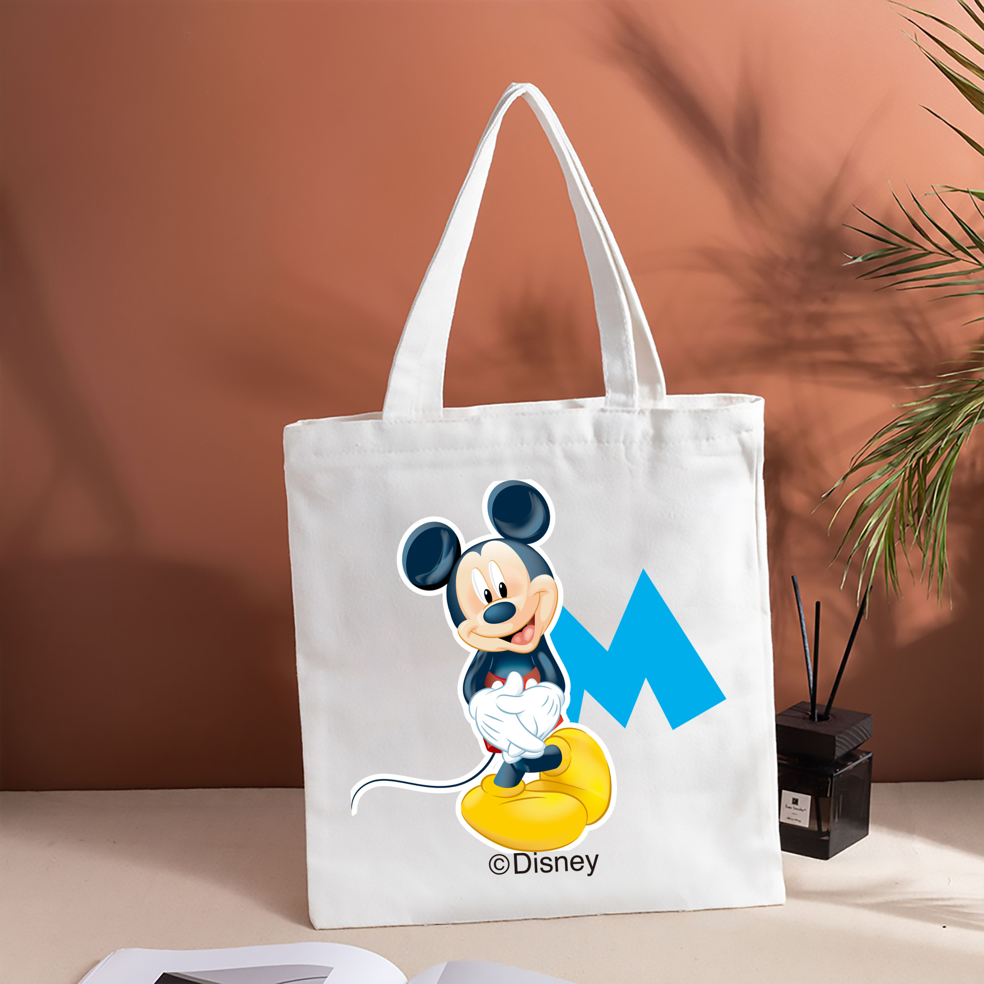 ミッキーマウス Mickey Mouse 縦型キャンバス生地手提げバッグ　トートバッグ