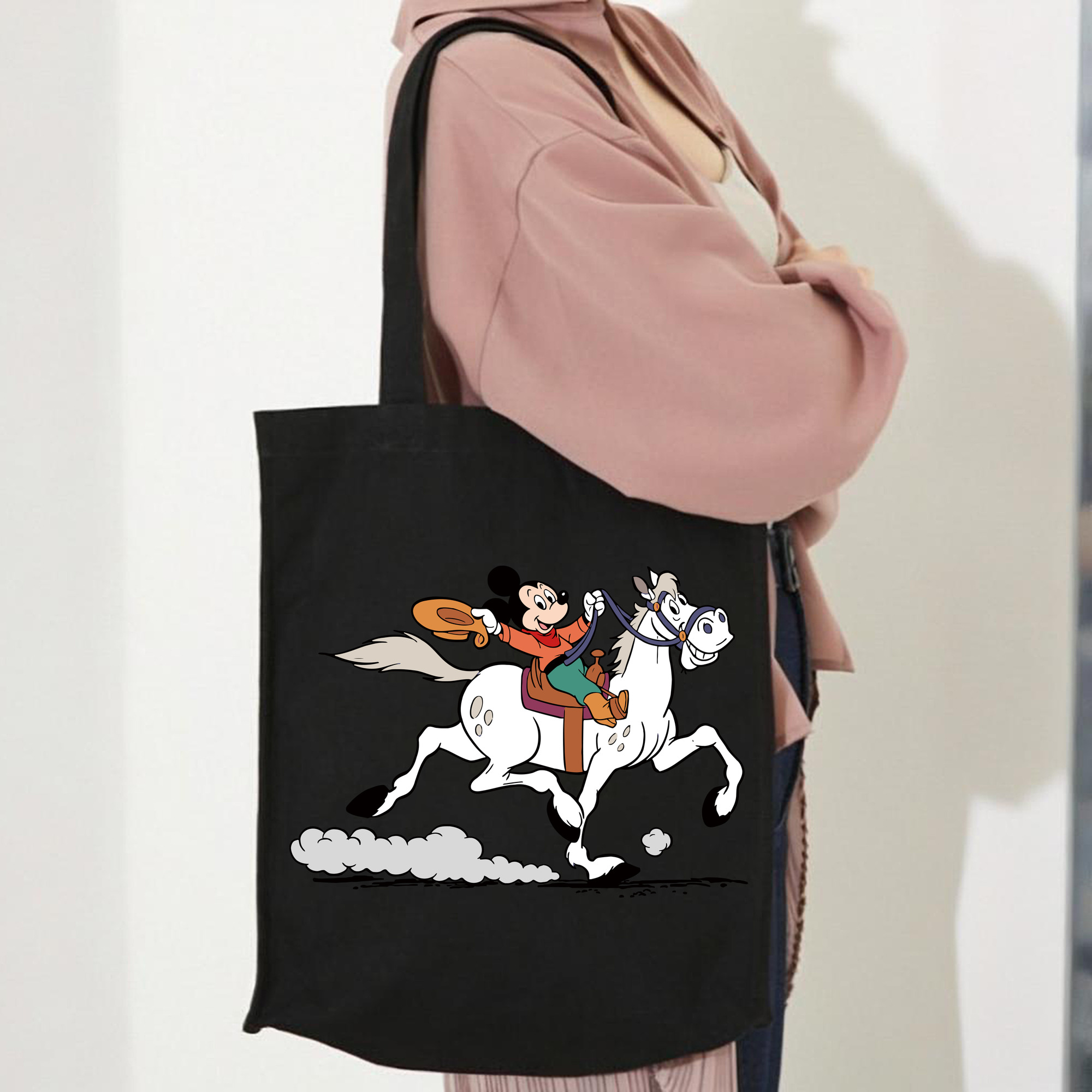 ミッキーマウス Mickey Mouse 縦型キャンバス生地手提げバッグ　トートバッグ