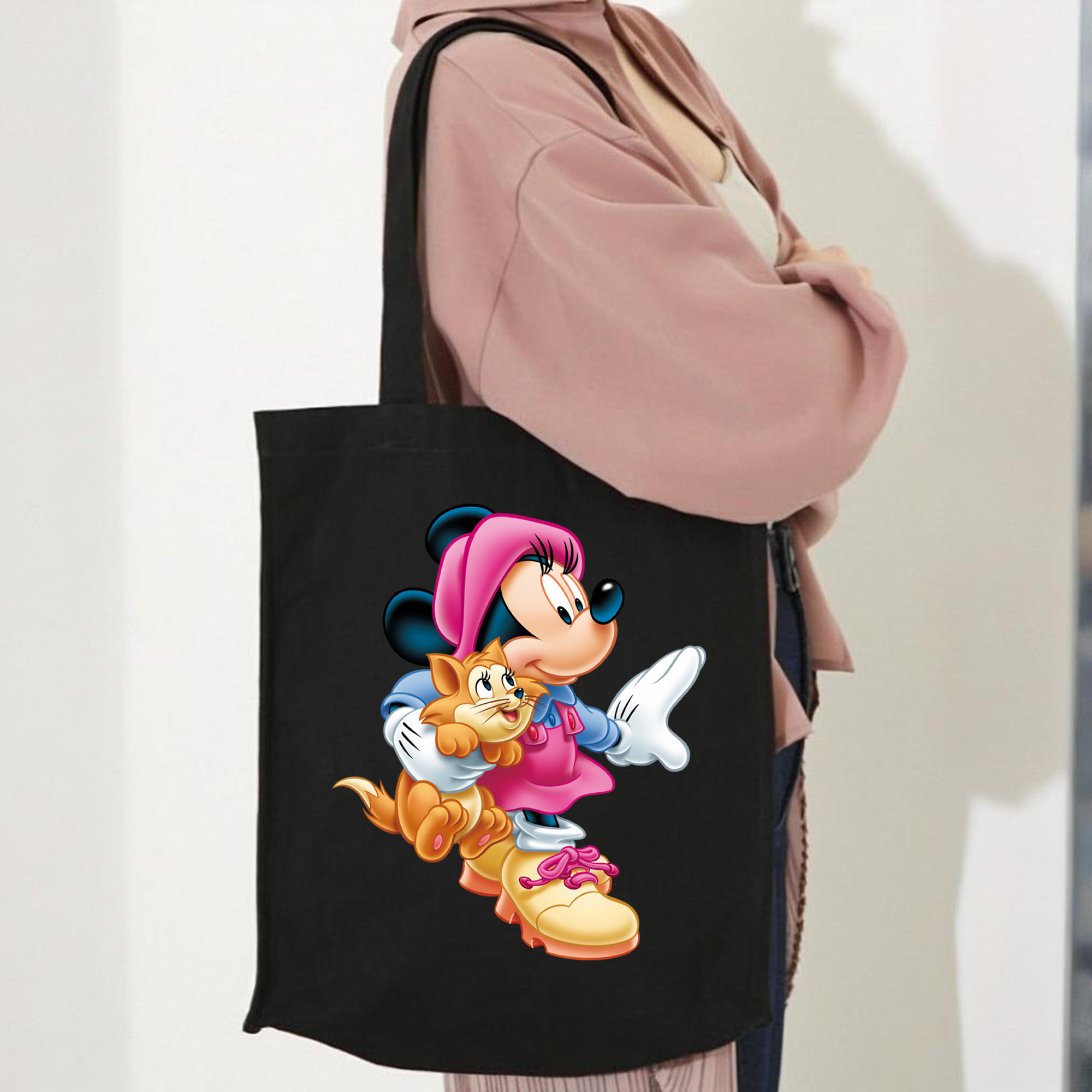 ミッキーマウス Mickey Mouse 縦型キャンバス生地手提げバッグ　トートバッグ