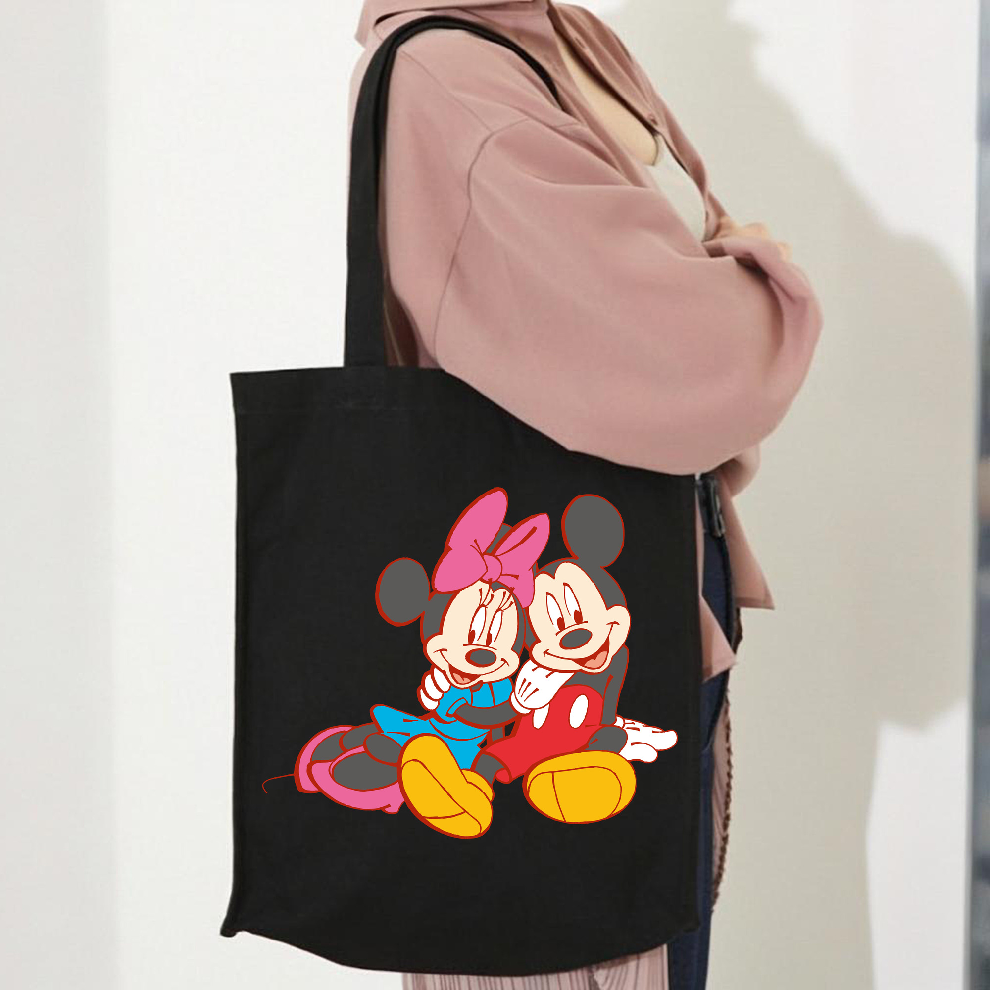 ミッキーマウス Mickey Mouse 縦型キャンバス生地手提げバッグ　トートバッグ