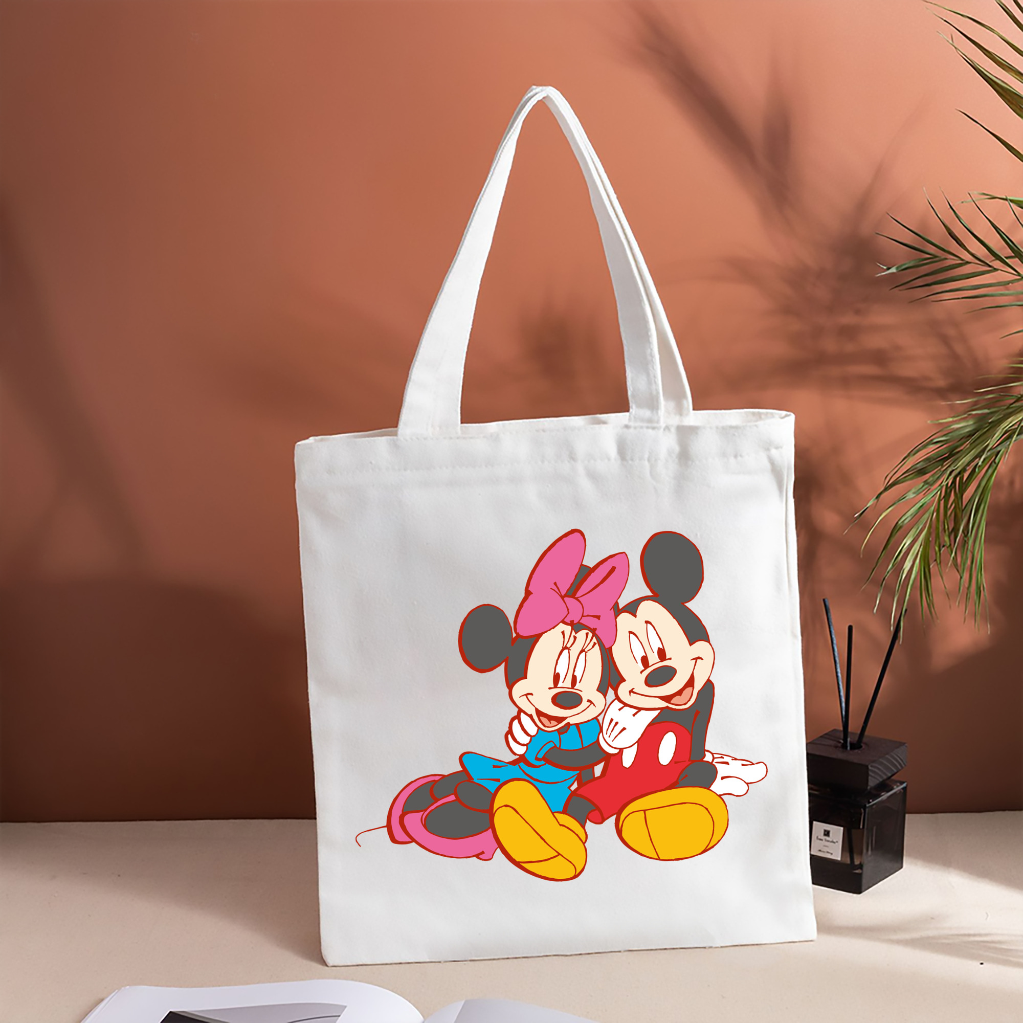 ミッキーマウス Mickey Mouse 縦型キャンバス生地手提げバッグ　トートバッグ