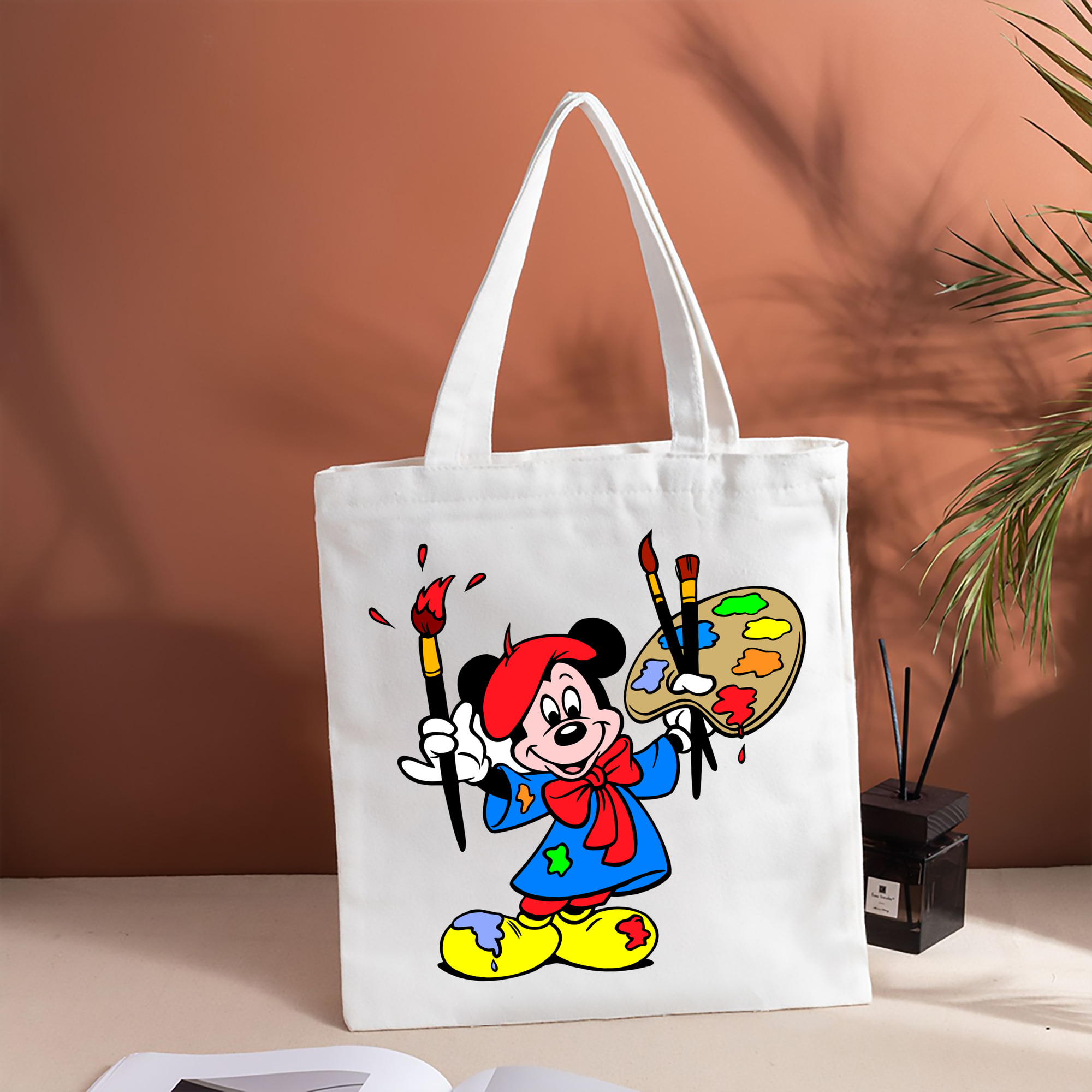ミッキーマウス Mickey Mouse 縦型キャンバス生地手提げバッグ　トートバッグ