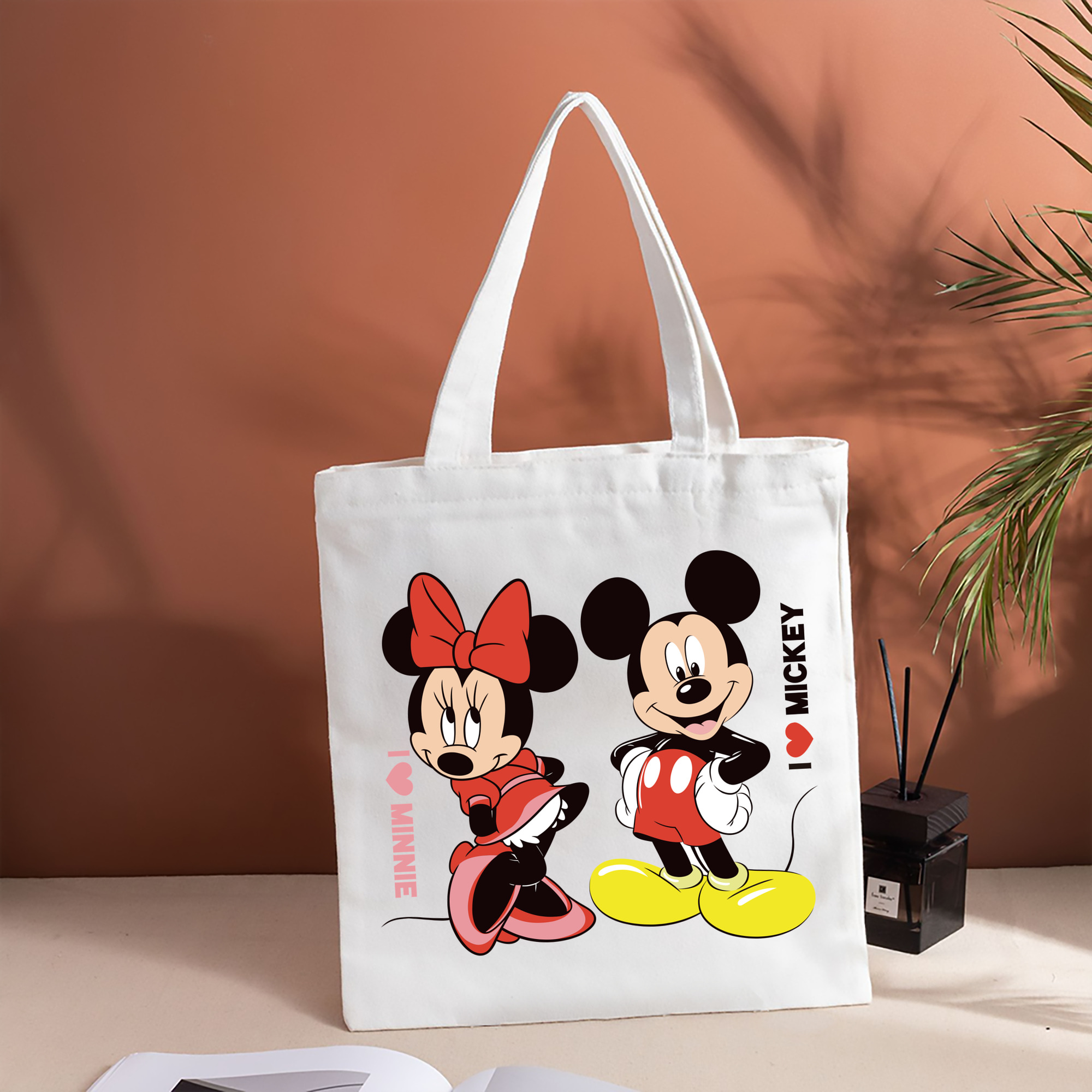 ミッキーマウス Mickey Mouse 縦型キャンバス生地手提げバッグ　トートバッグ