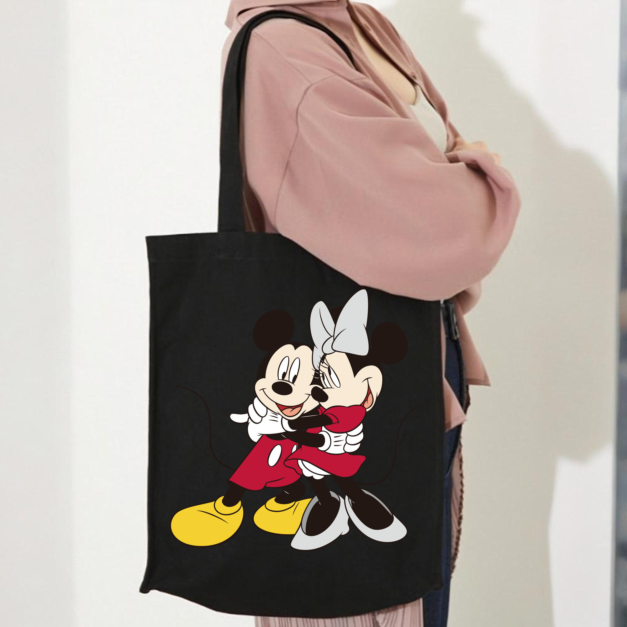 ミッキーマウス Mickey Mouse 縦型キャンバス生地手提げバッグ　トートバッグ