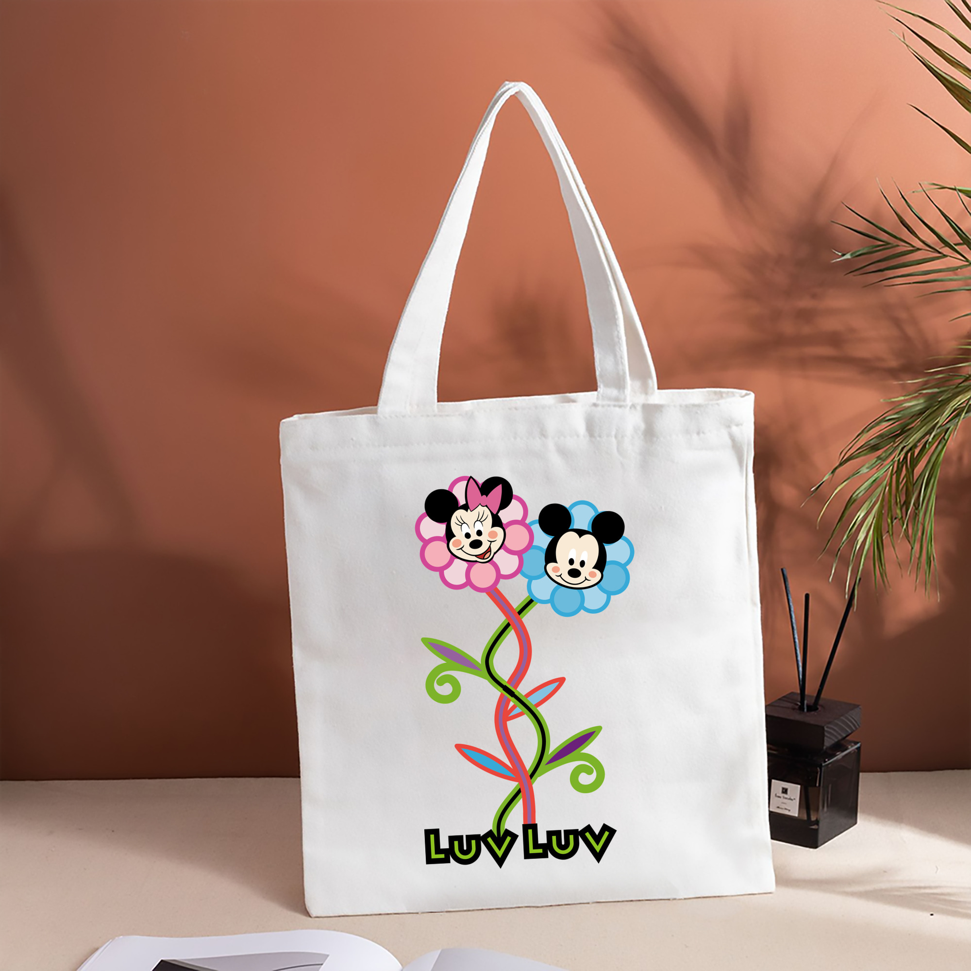 ミッキーマウス Mickey Mouse 縦型キャンバス生地手提げバッグ　トートバッグ