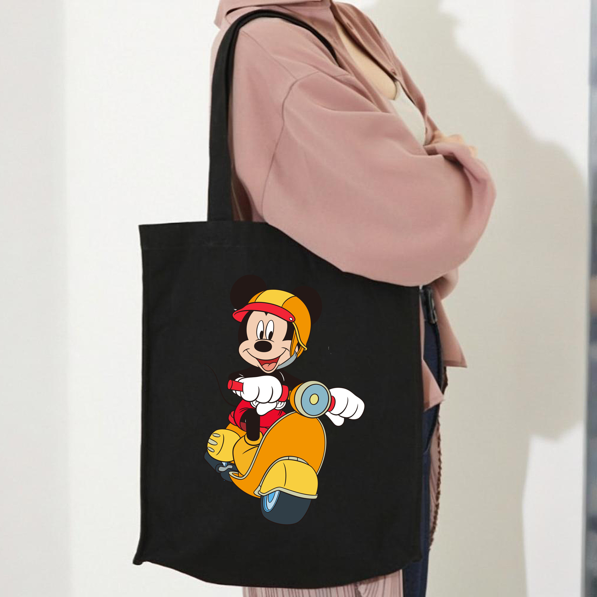 ミッキーマウス Mickey Mouse 縦型キャンバス生地手提げバッグ　トートバッグ