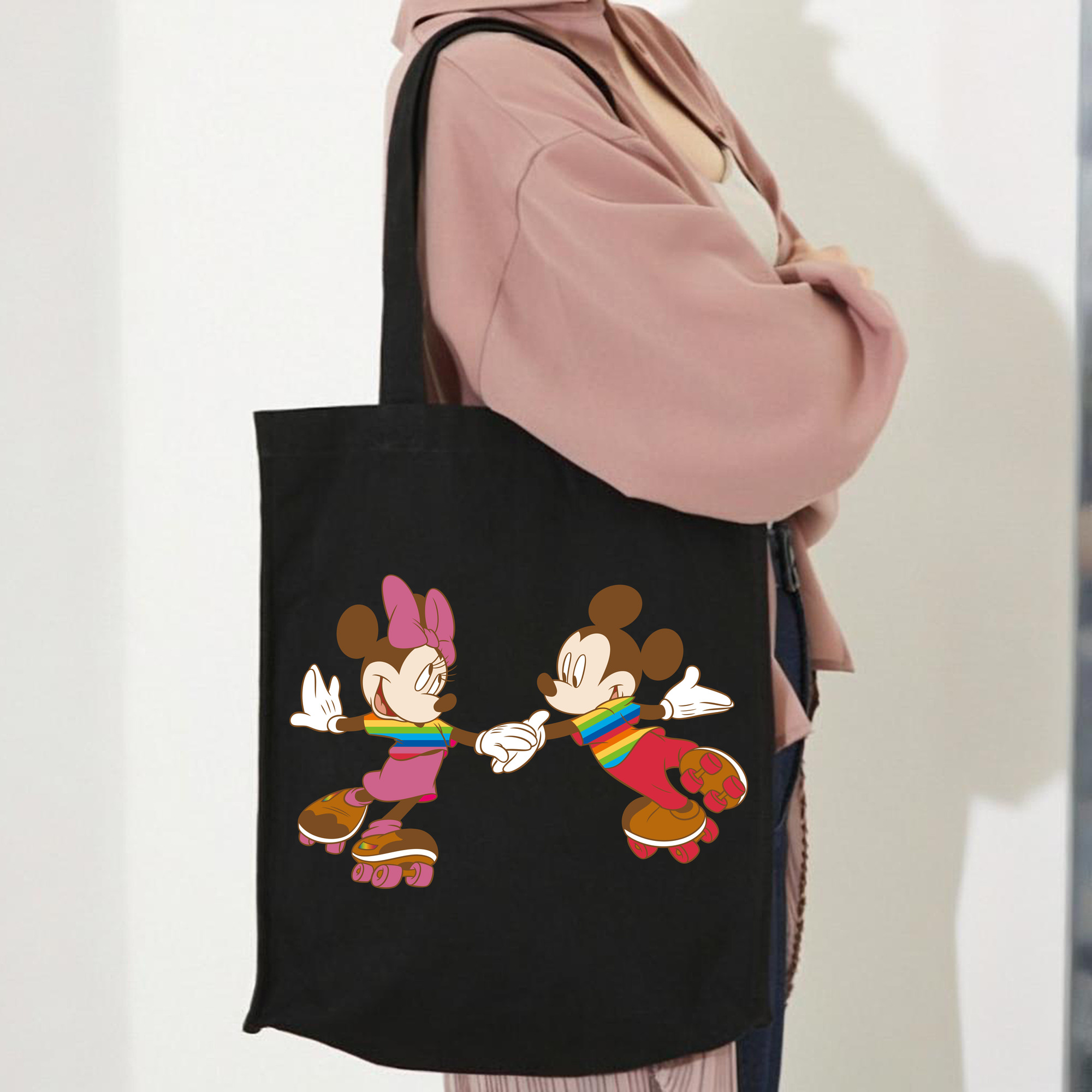 ミッキーマウス Mickey Mouse 縦型キャンバス生地手提げバッグ　トートバッグ