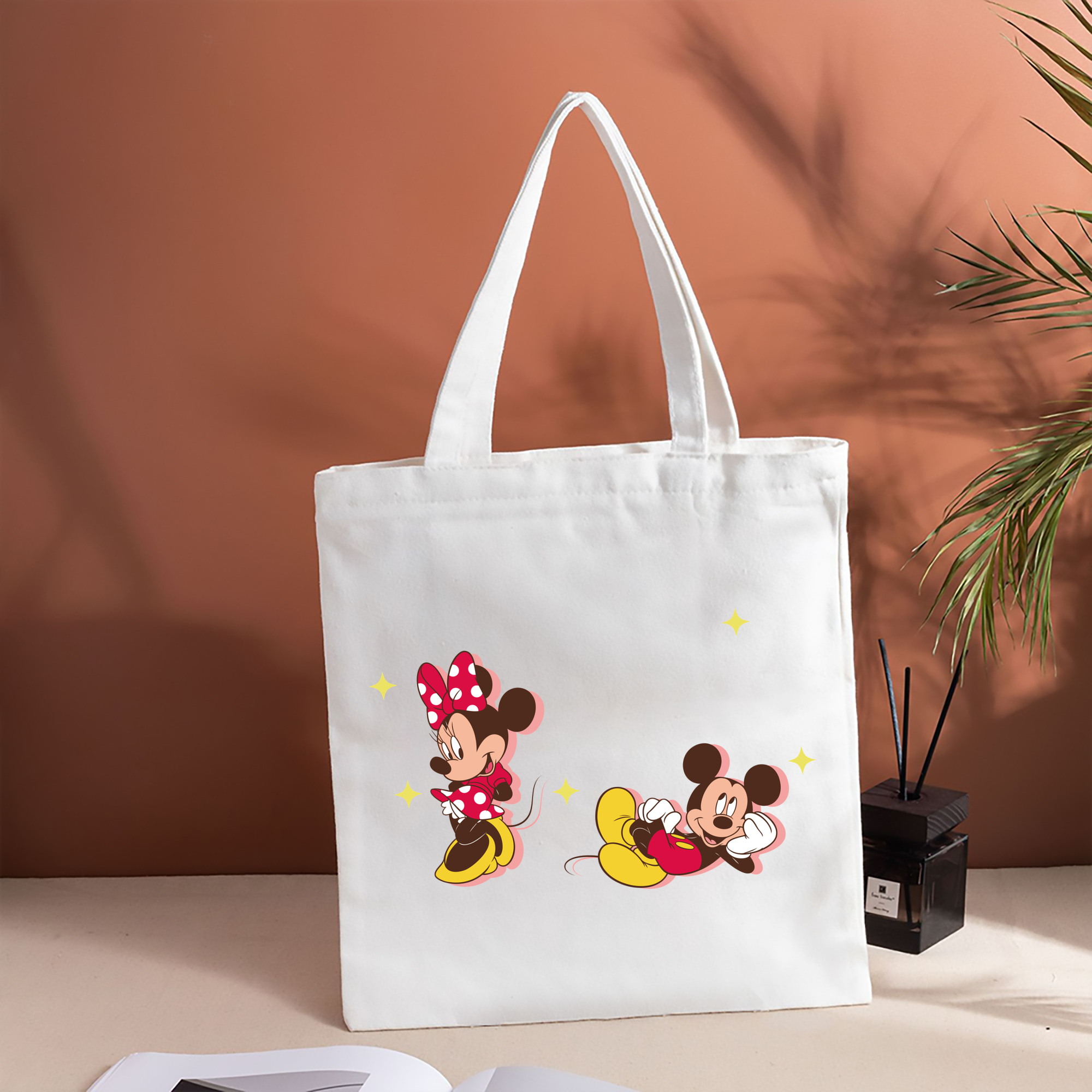 ミッキーマウス Mickey Mouse 縦型キャンバス生地手提げバッグ　トートバッグ
