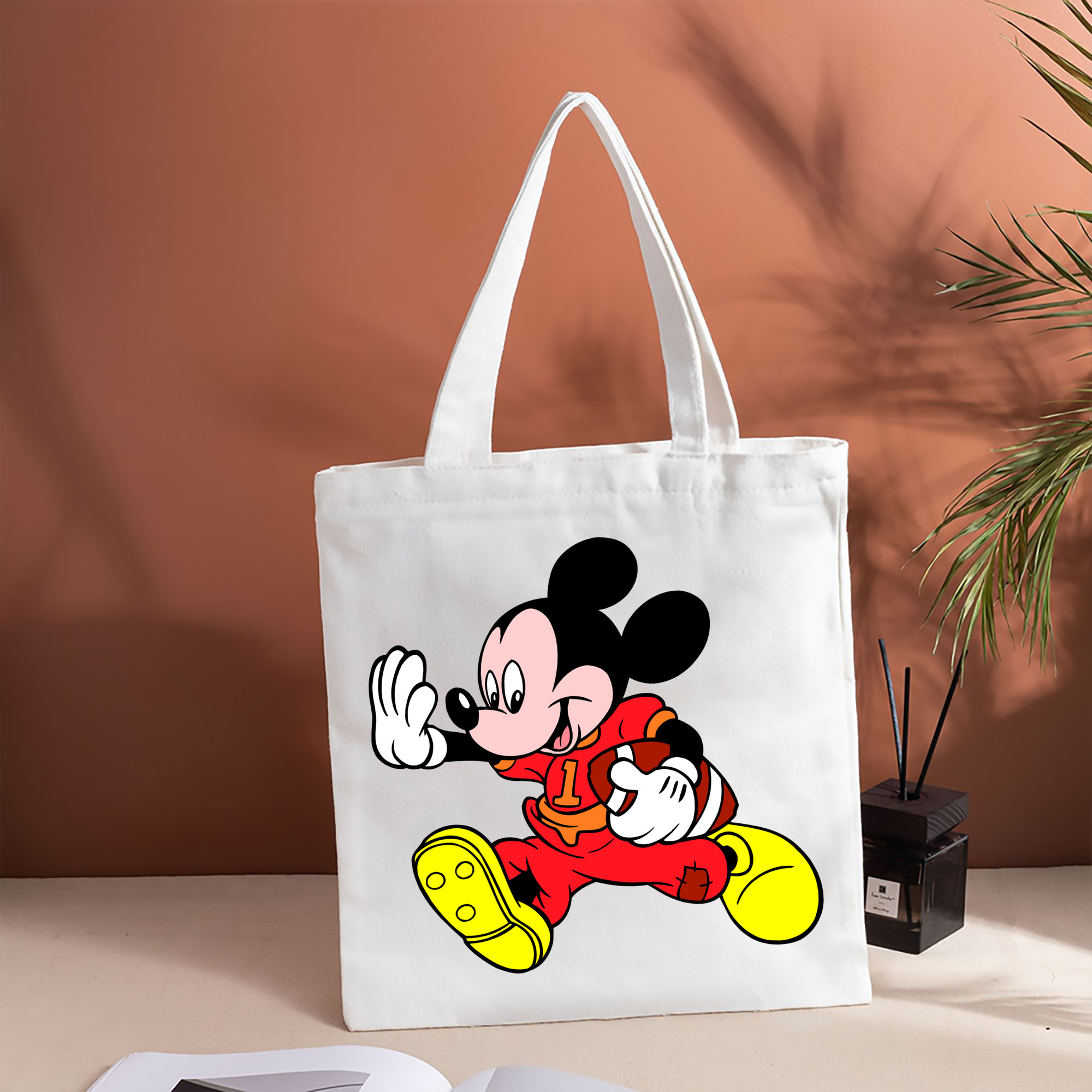 ミッキーマウス Mickey Mouse 縦型キャンバス生地手提げバッグ　トートバッグ