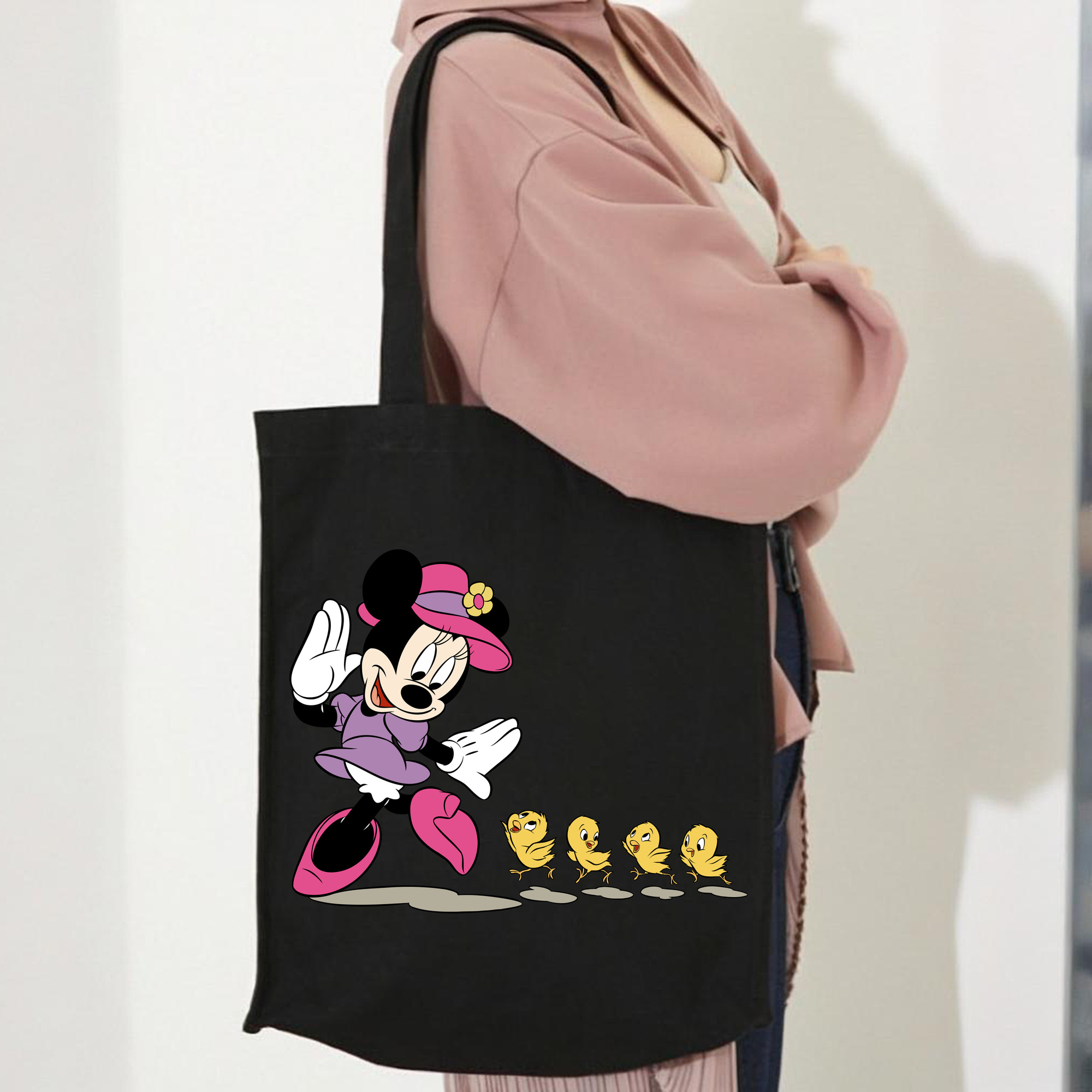 ミッキーマウス Mickey Mouse 縦型キャンバス生地手提げバッグ　トートバッグ