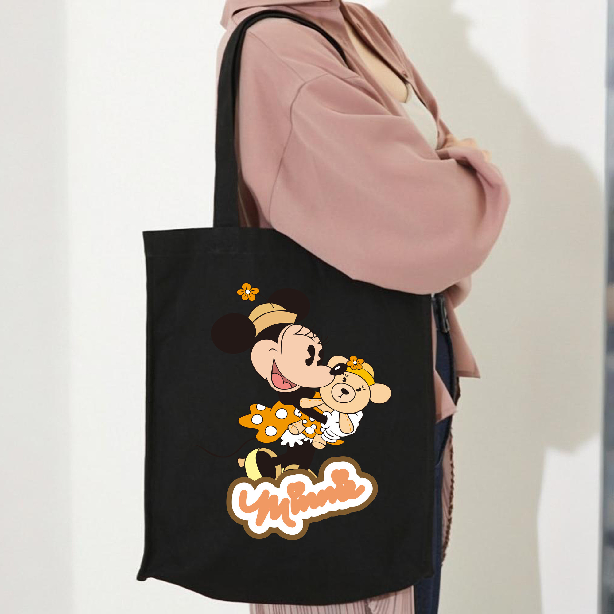 ミッキーマウス Mickey Mouse 縦型キャンバス生地手提げバッグ　トートバッグ