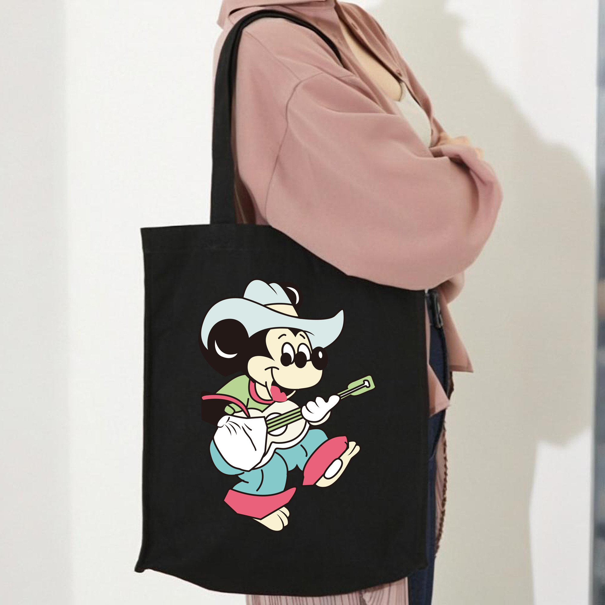 ミッキーマウス Mickey Mouse 縦型キャンバス生地手提げバッグ　トートバッグ