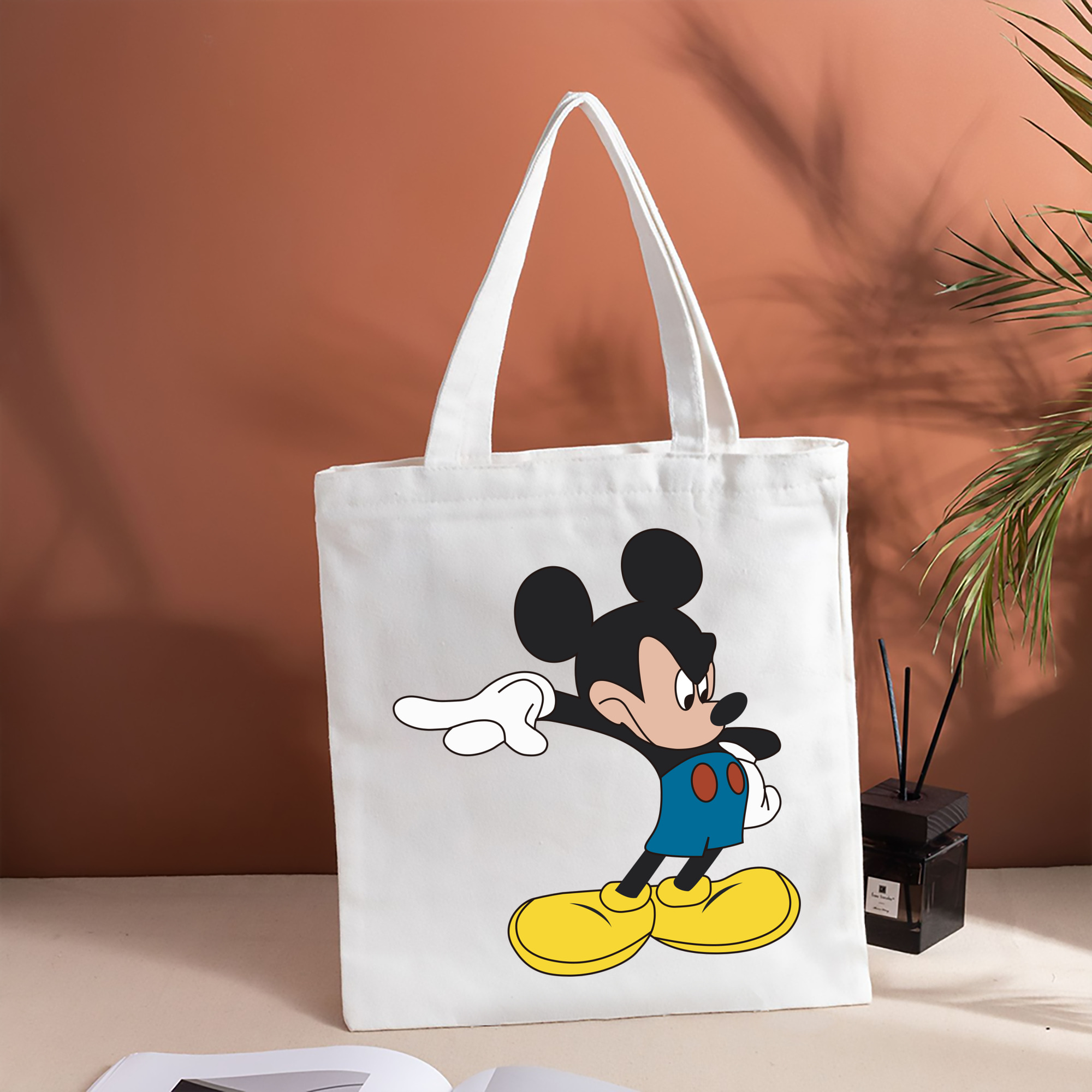 ミッキーマウス Mickey Mouse 縦型キャンバス生地手提げバッグ　トートバッグ