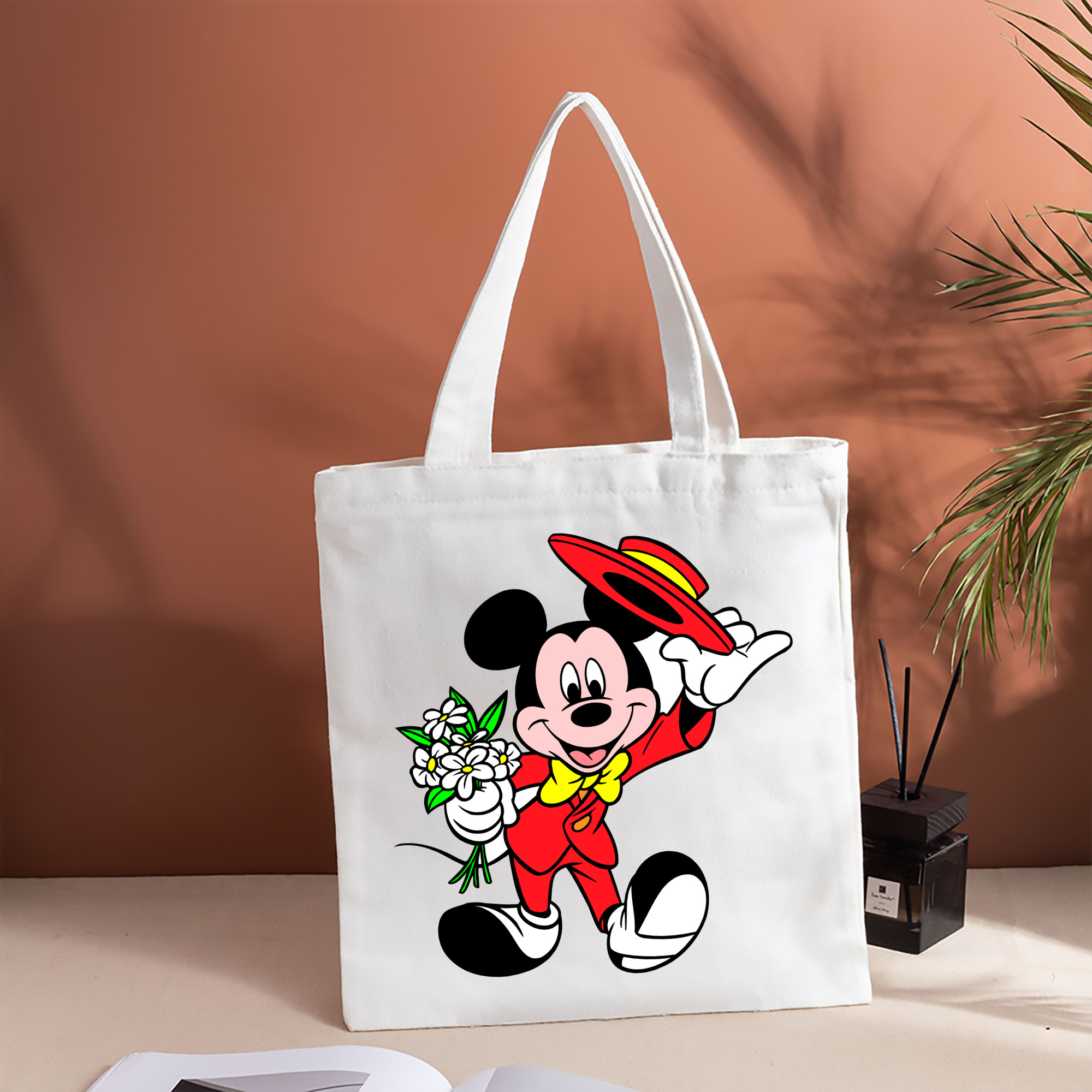 ミッキーマウス Mickey Mouse 縦型キャンバス生地手提げバッグ　トートバッグ