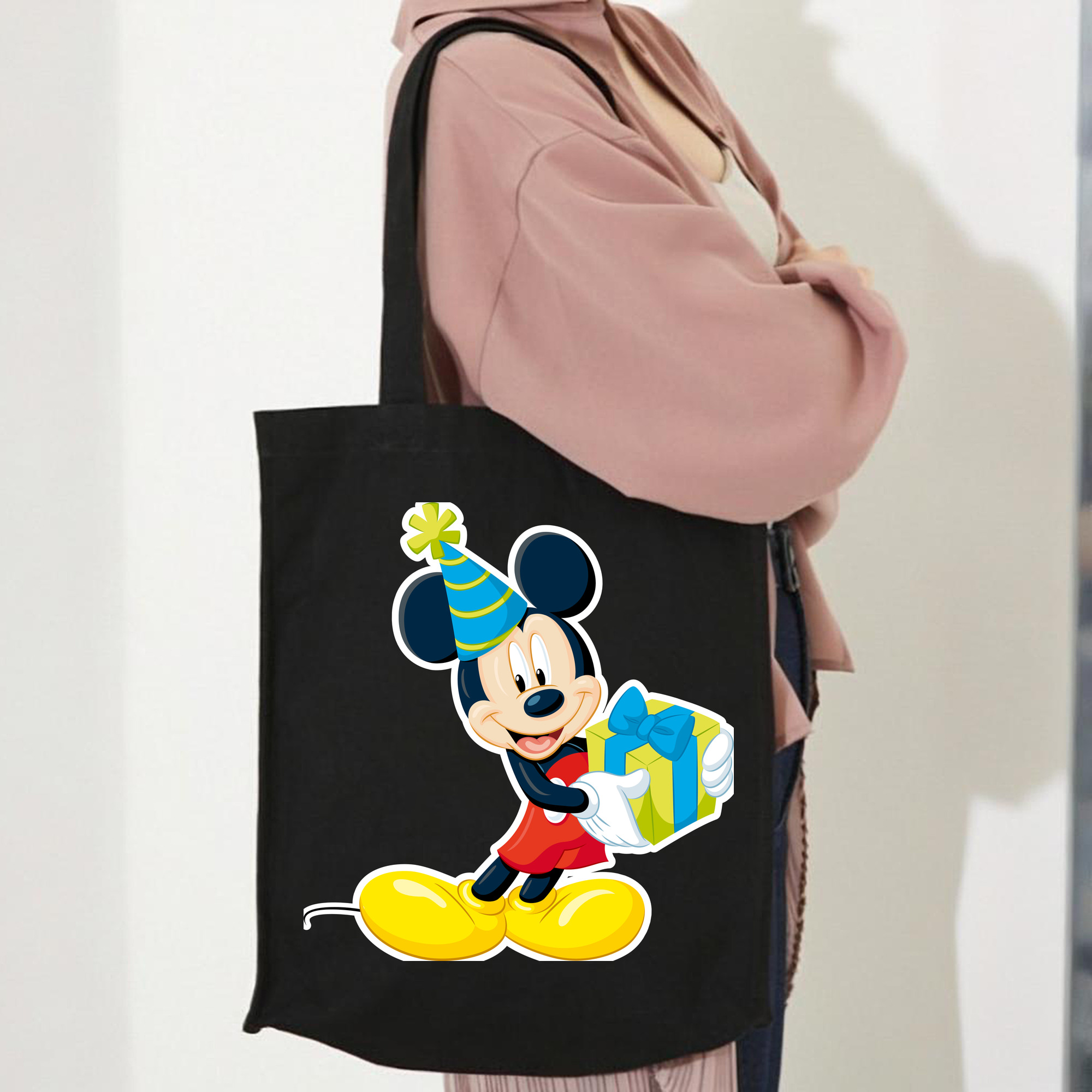 ミッキーマウス Mickey Mouse 縦型キャンバス生地手提げバッグ　トートバッグ