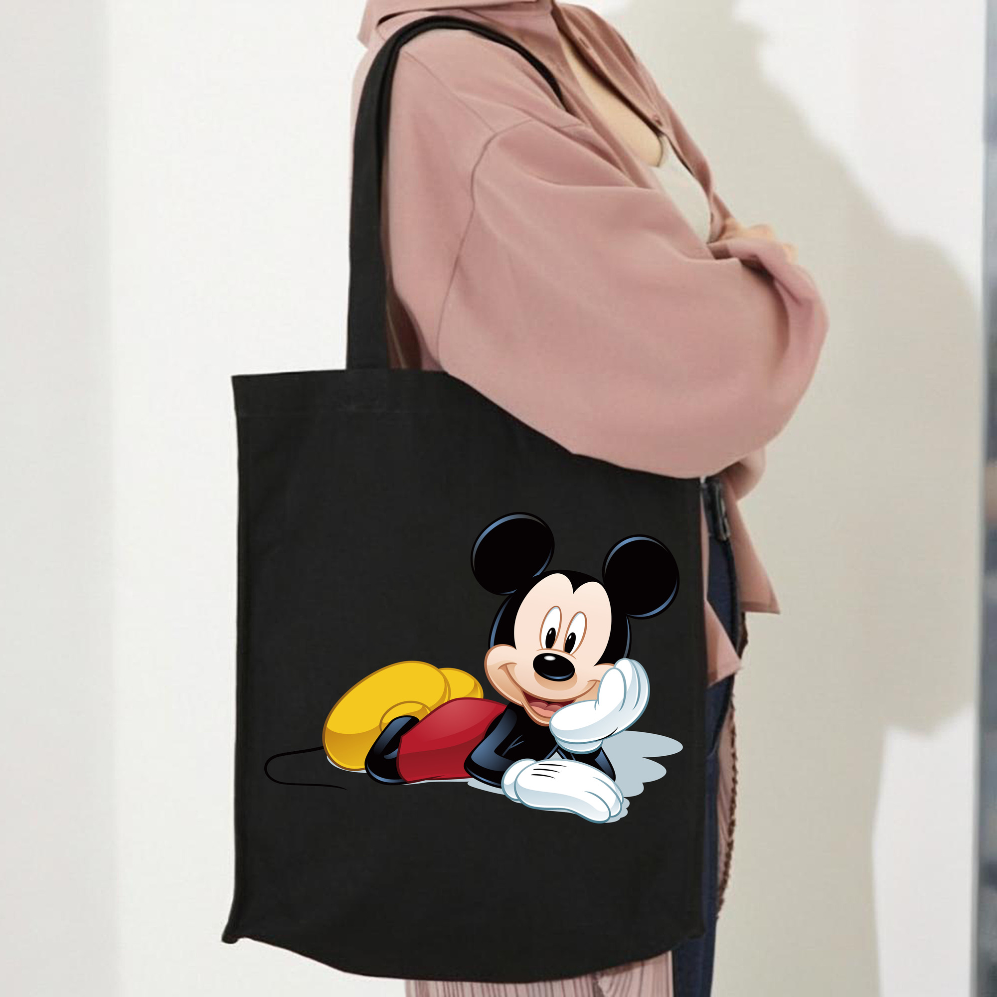 ミッキーマウス Mickey Mouse 縦型キャンバス生地手提げバッグ　トートバッグ