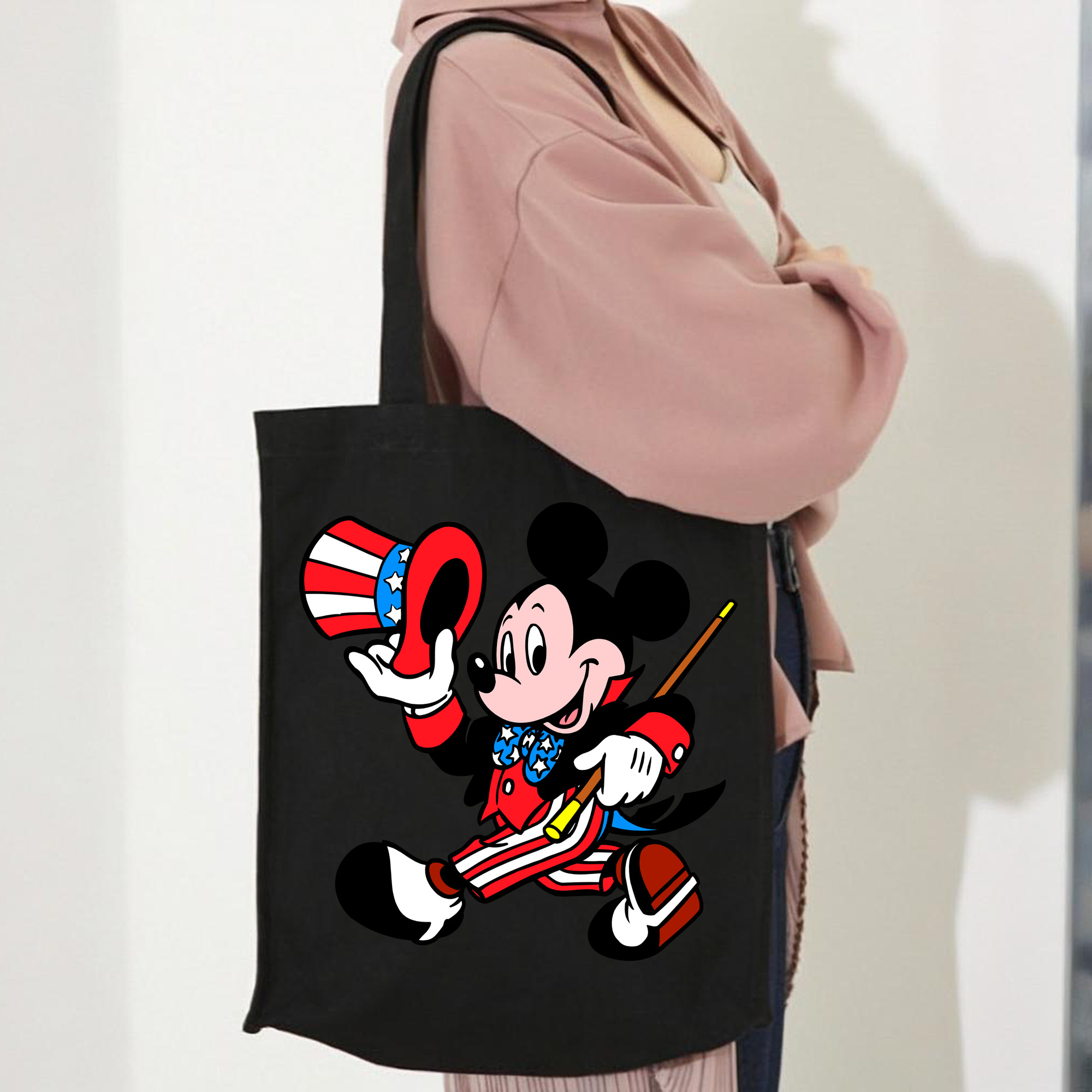 ミッキーマウス Mickey Mouse 縦型キャンバス生地手提げバッグ　トートバッグ