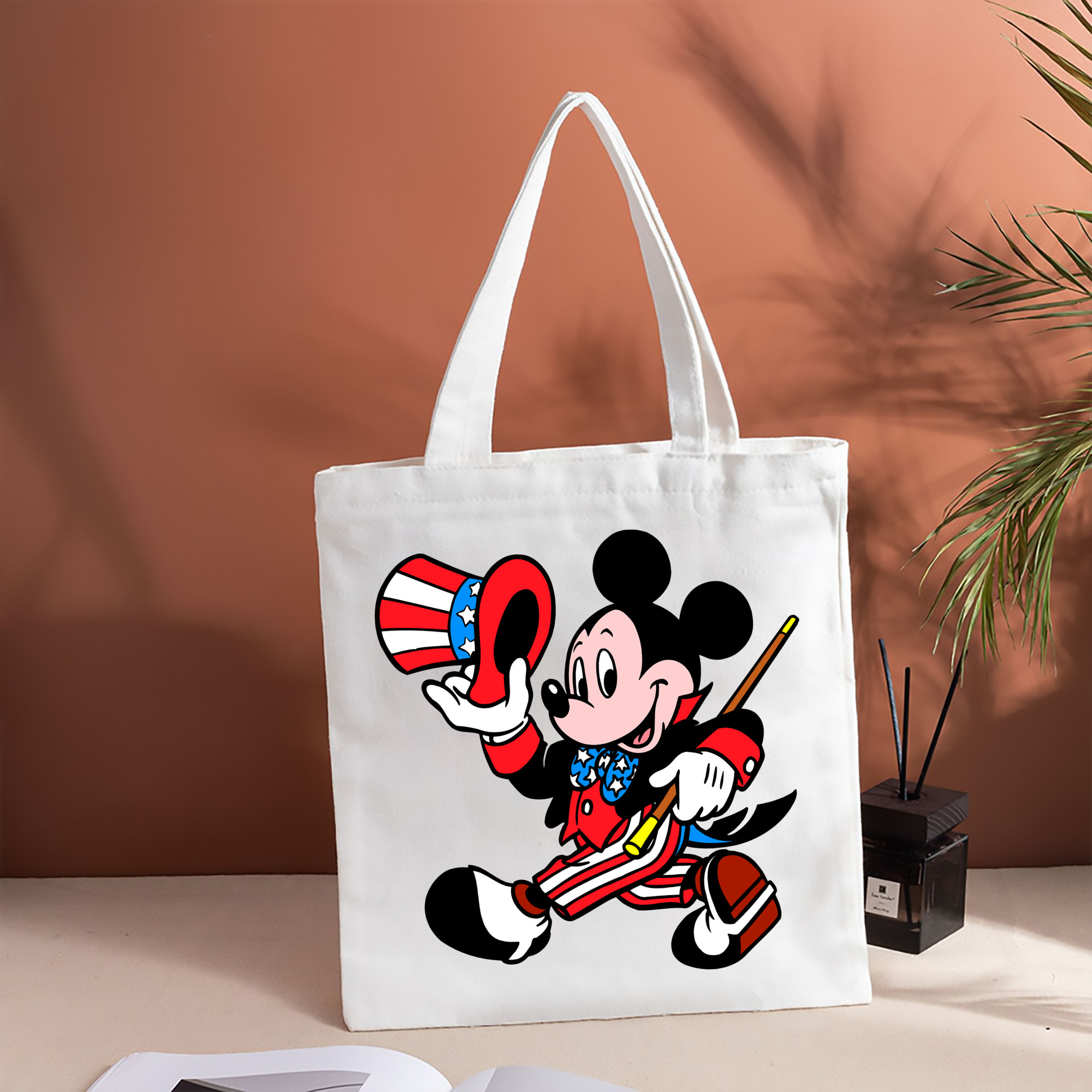 ミッキーマウス Mickey Mouse 縦型キャンバス生地手提げバッグ　トートバッグ