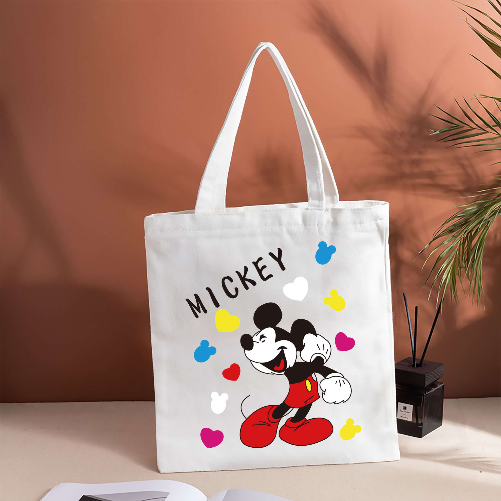 ミッキーマウス Mickey Mouse 縦型キャンバス生地手提げバッグ　トートバッグ