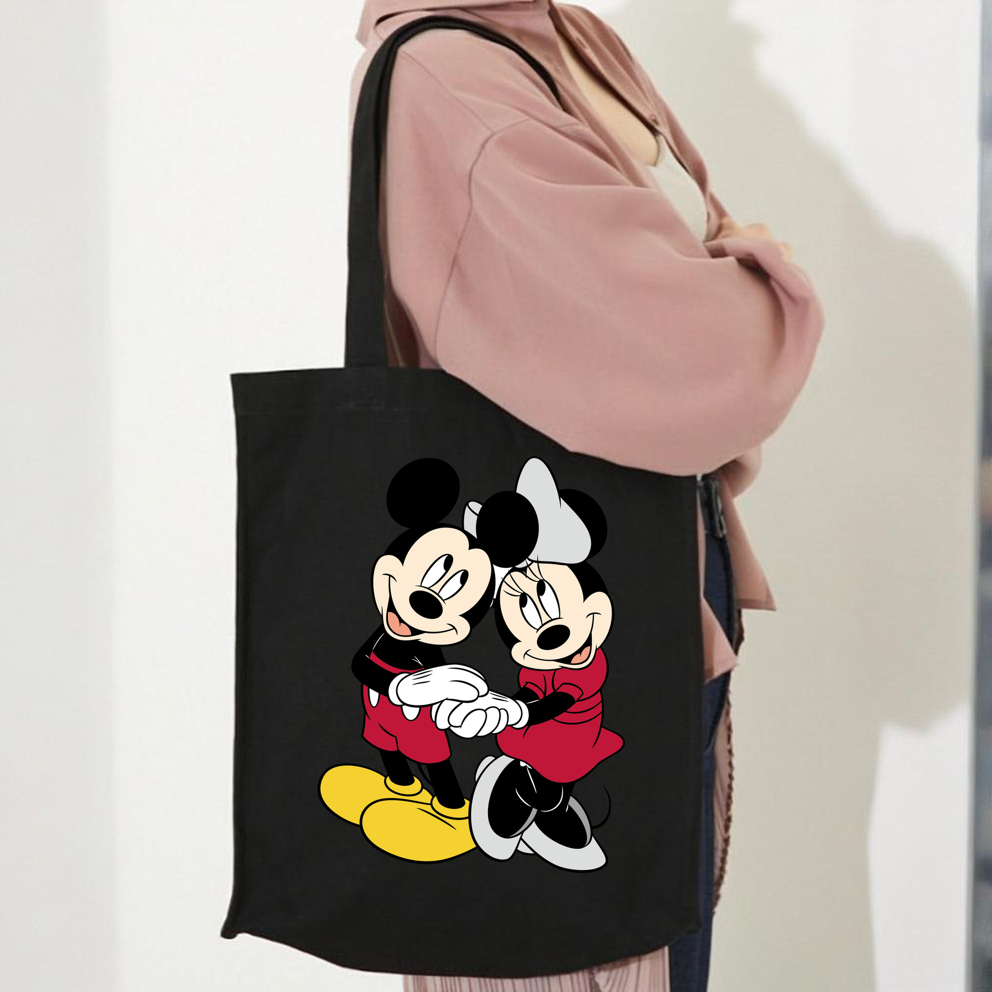 ミッキーマウス Mickey Mouse 縦型キャンバス生地手提げバッグ　トートバッグ