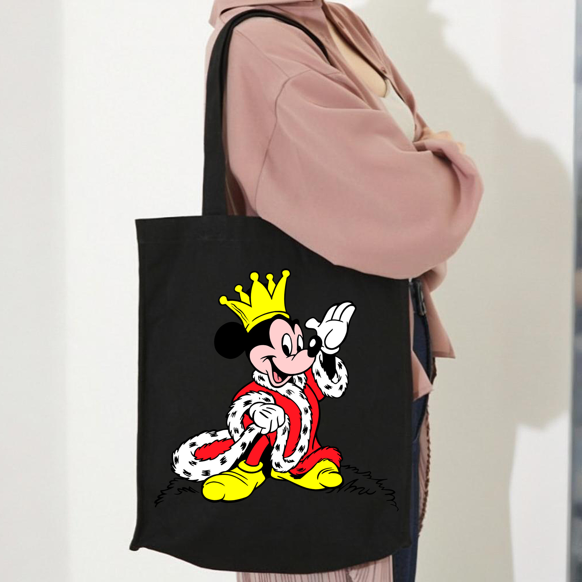 ミッキーマウス Mickey Mouse 縦型キャンバス生地手提げバッグ　トートバッグ