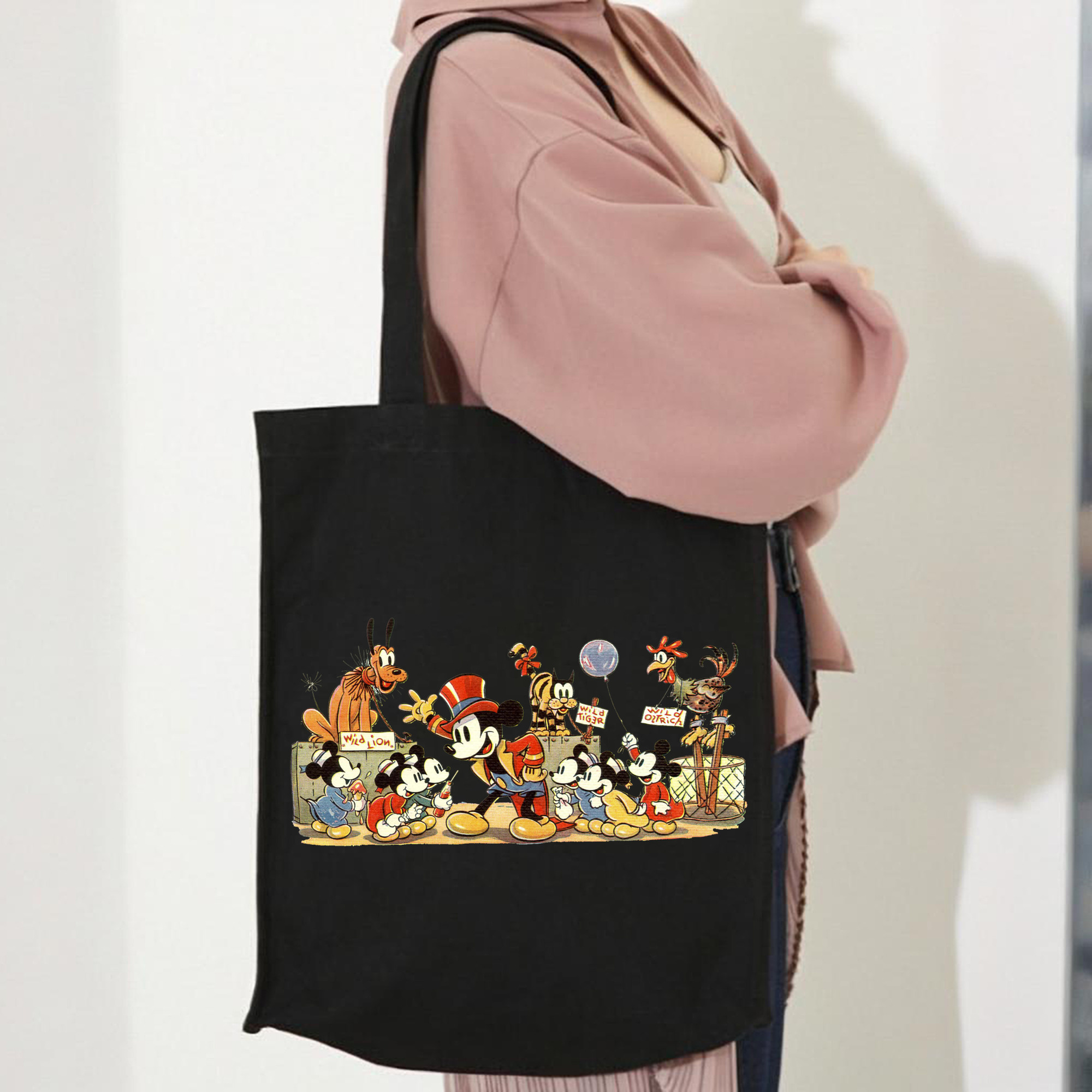 ミッキーマウス Mickey Mouse 縦型キャンバス生地手提げバッグ　トートバッグ