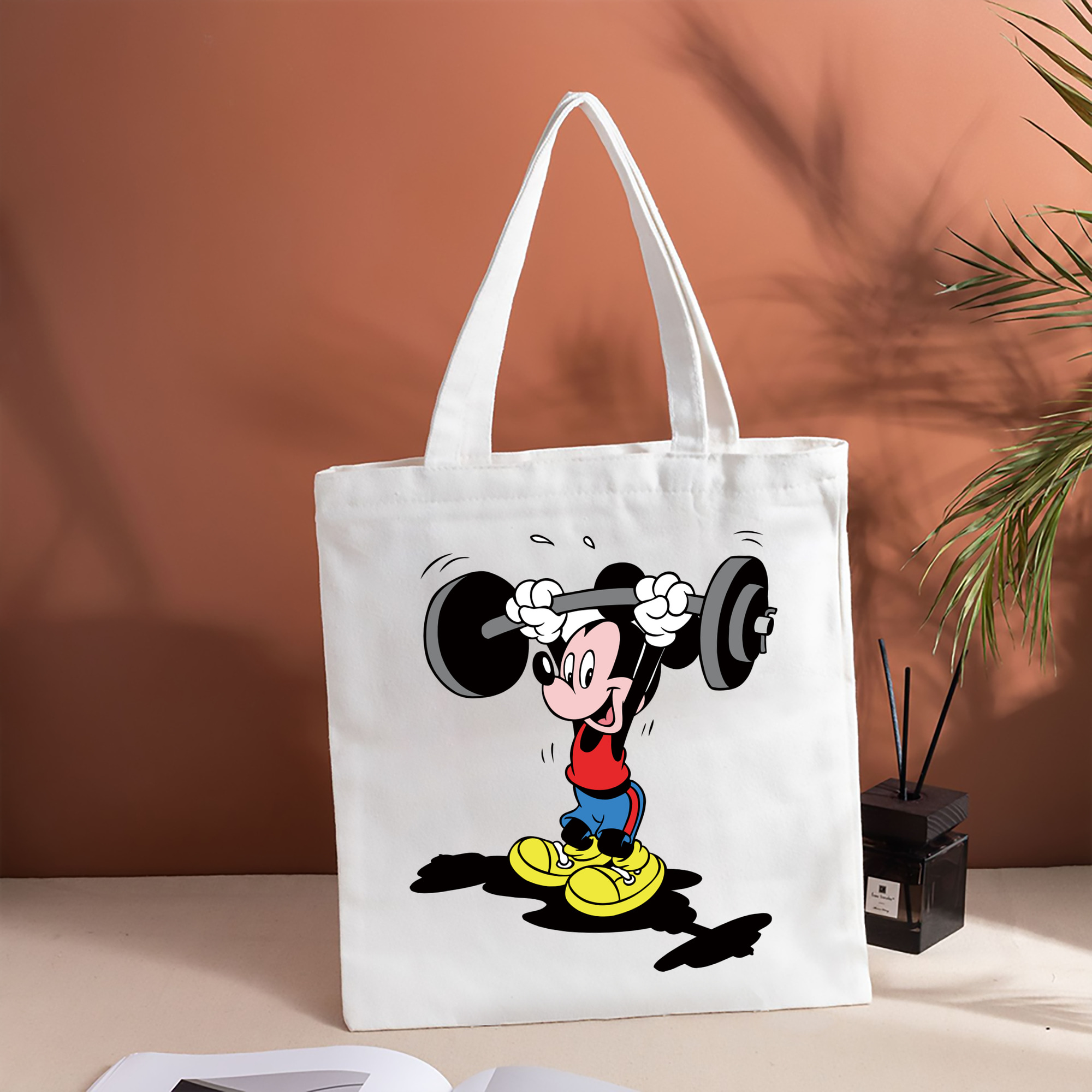 ミッキーマウス Mickey Mouse 縦型キャンバス生地手提げバッグ　トートバッグ