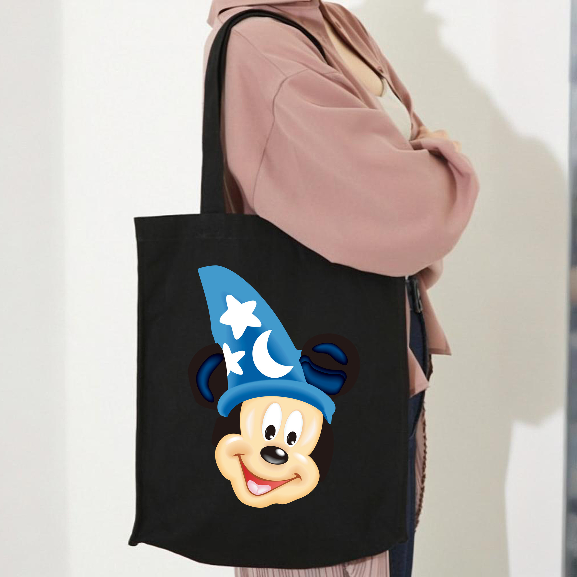 ミッキーマウス Mickey Mouse 縦型キャンバス生地手提げバッグ　トートバッグ