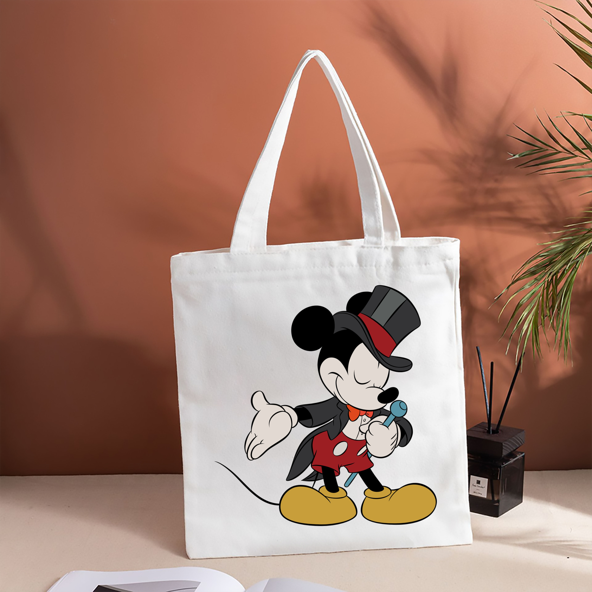 ミッキーマウス Mickey Mouse 縦型キャンバス生地手提げバッグ　トートバッグ
