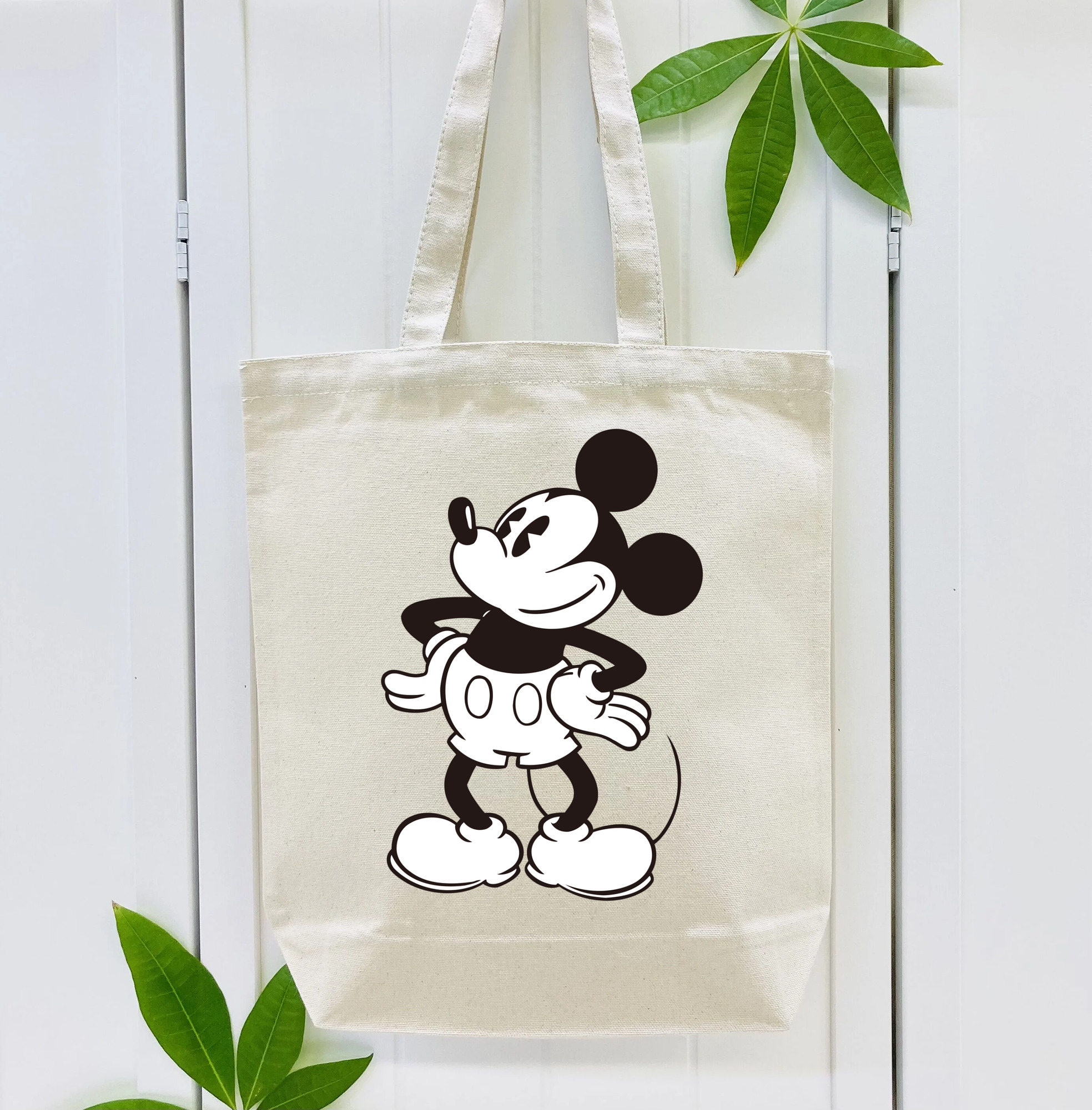 ミッキーマウス Mickey Mouse 縦型キャンバス生地手提げバッグ　トートバッグ