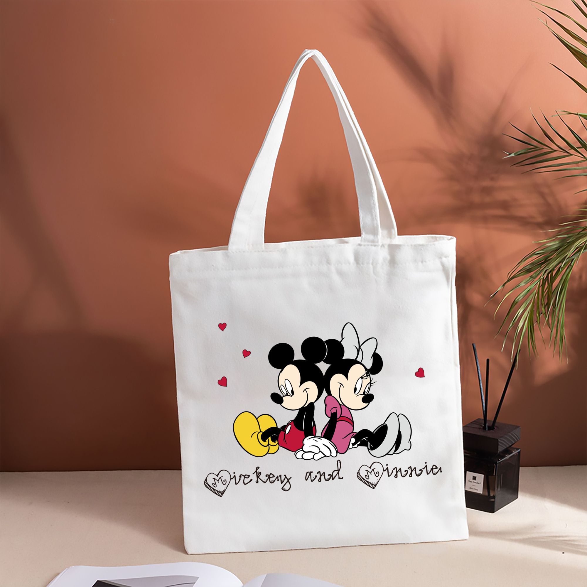 ミッキーマウス Mickey Mouse 縦型キャンバス生地手提げバッグ　トートバッグ
