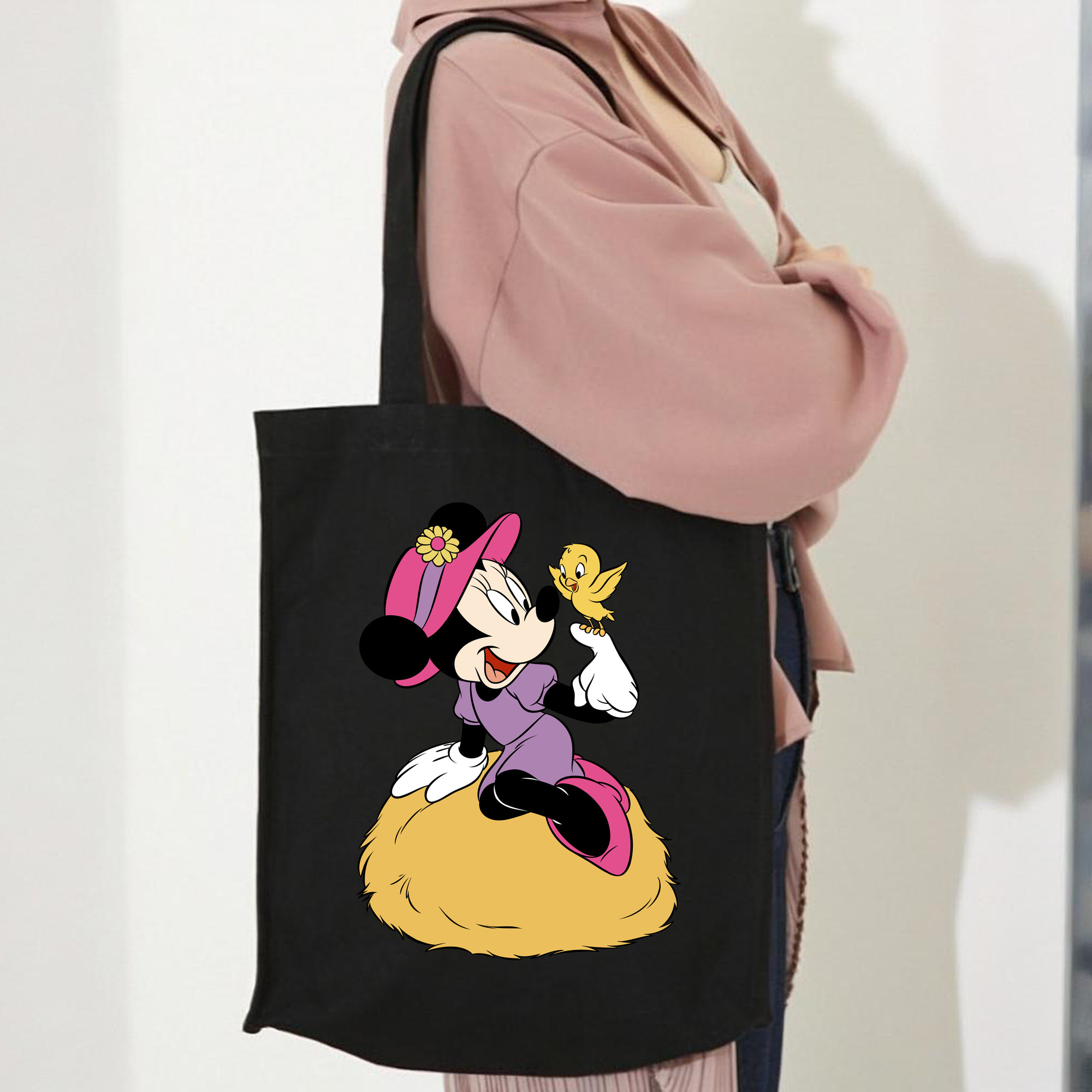 ミッキーマウス Mickey Mouse 縦型キャンバス生地手提げバッグ　トートバッグ