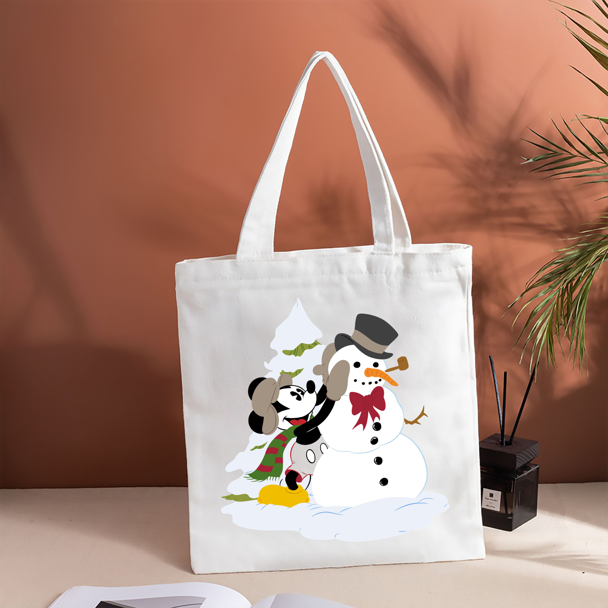 ミッキーマウス Mickey Mouse 縦型キャンバス生地手提げバッグ　トートバッグ