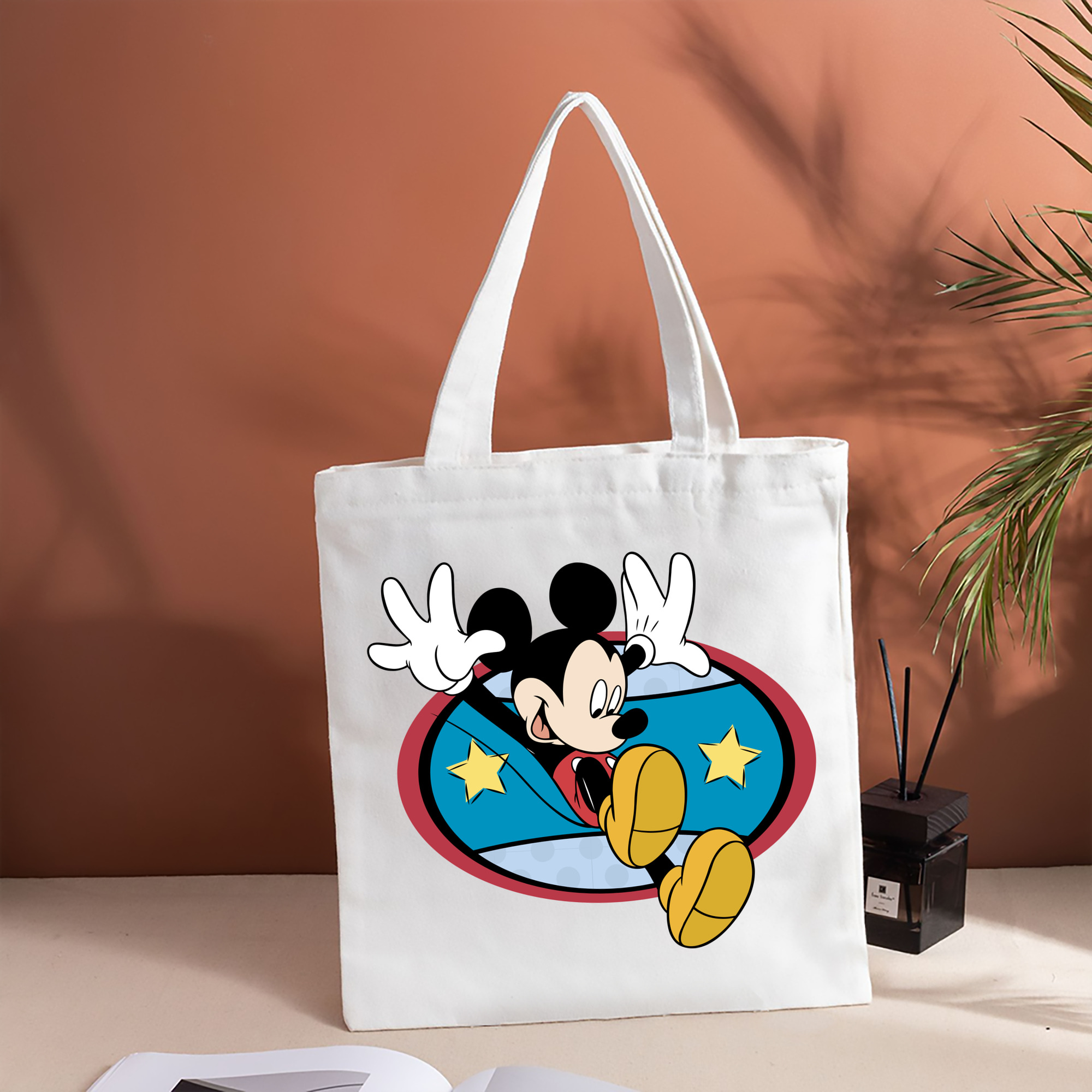 ミッキーマウス Mickey Mouse 縦型キャンバス生地手提げバッグ　トートバッグ