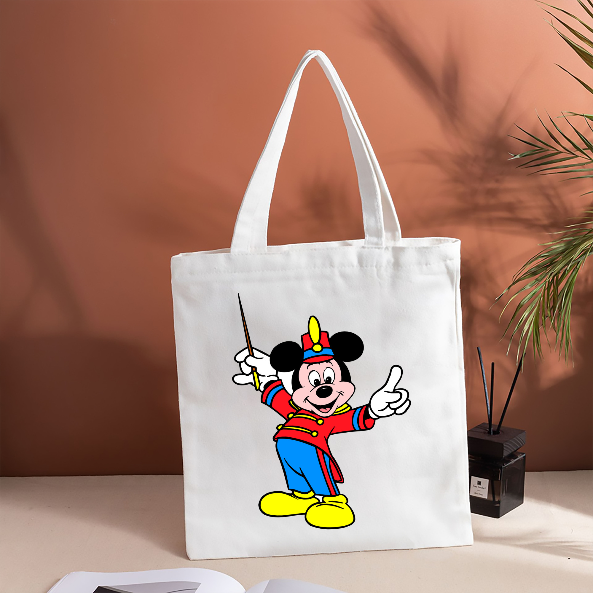 ミッキーマウス Mickey Mouse 縦型キャンバス生地手提げバッグ　トートバッグ