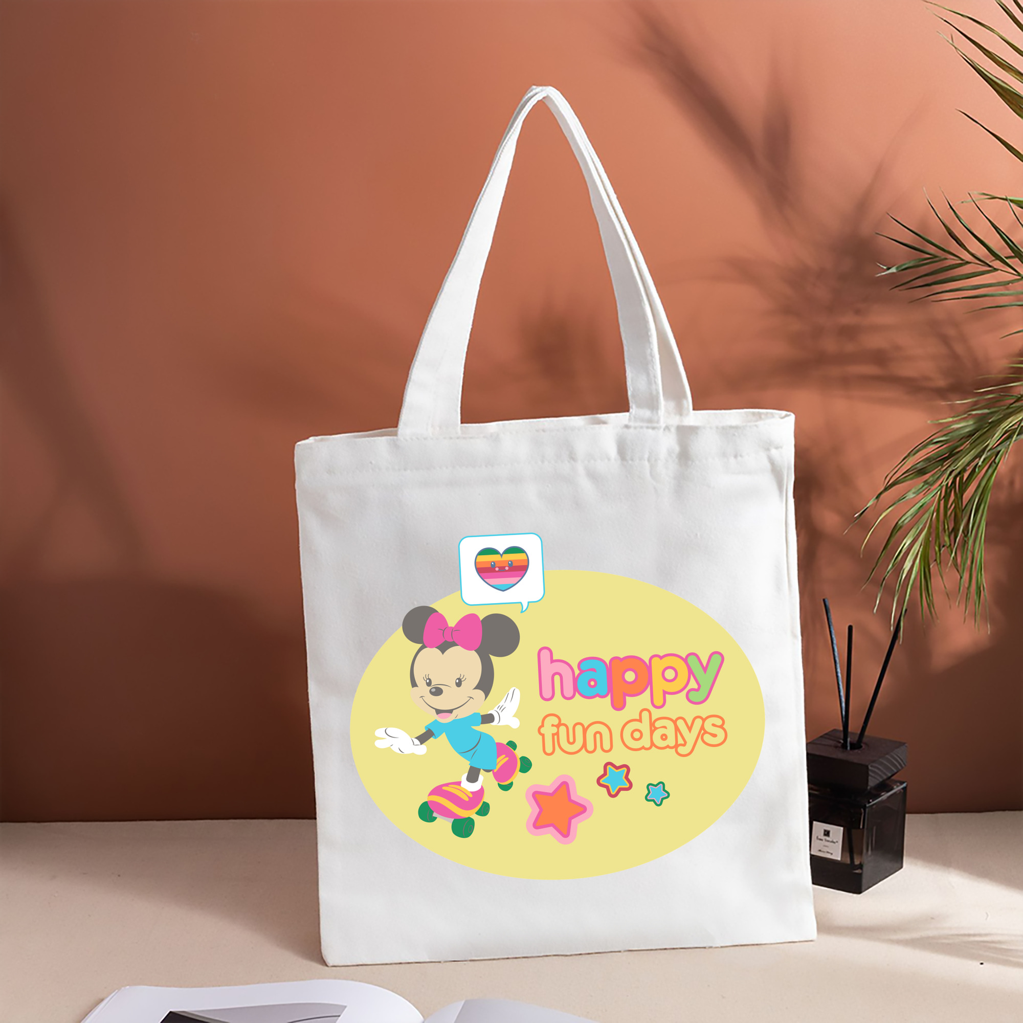 ミッキーマウス Mickey Mouse 縦型キャンバス生地手提げバッグ　トートバッグ