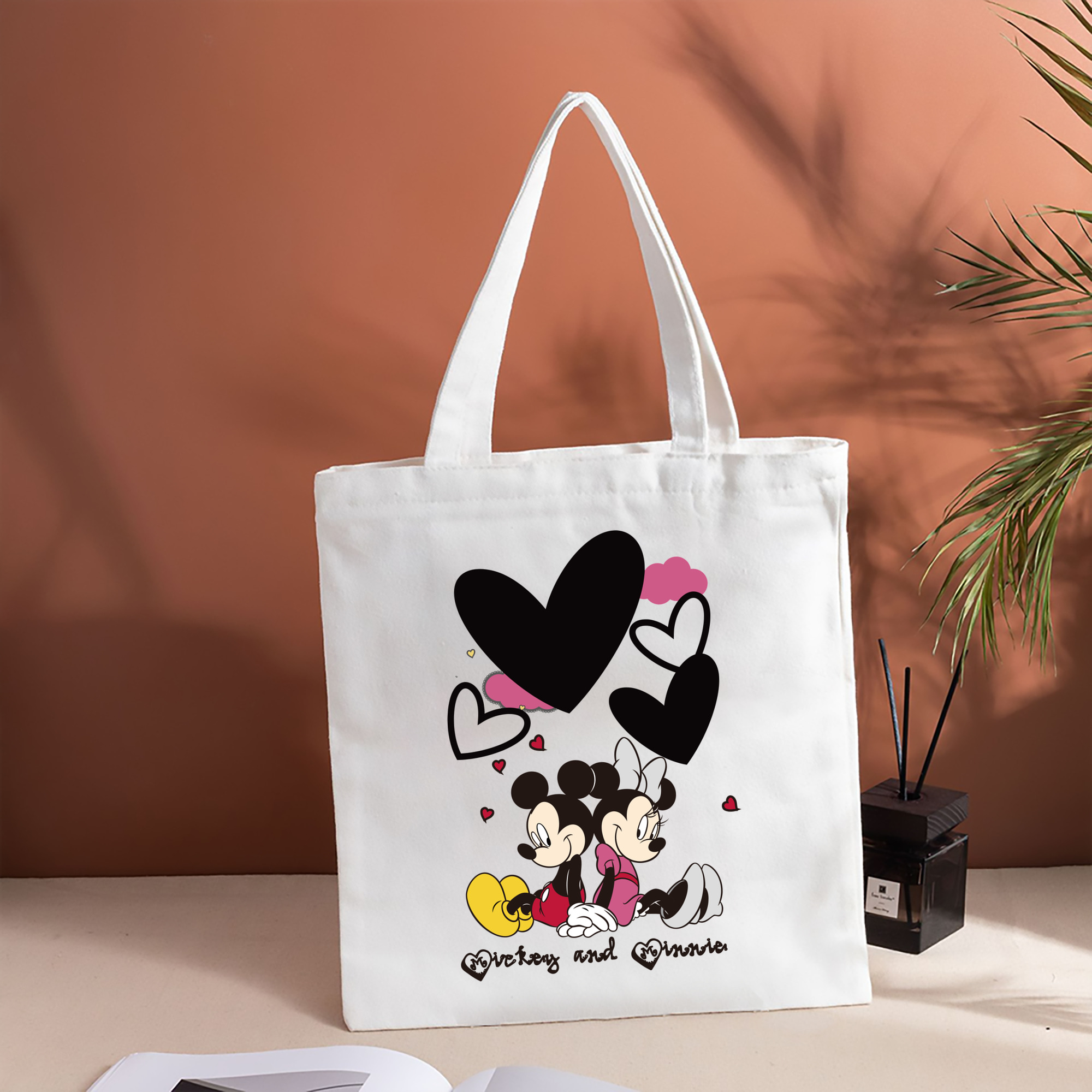 ミッキーマウス Mickey Mouse 縦型キャンバス生地手提げバッグ　トートバッグ
