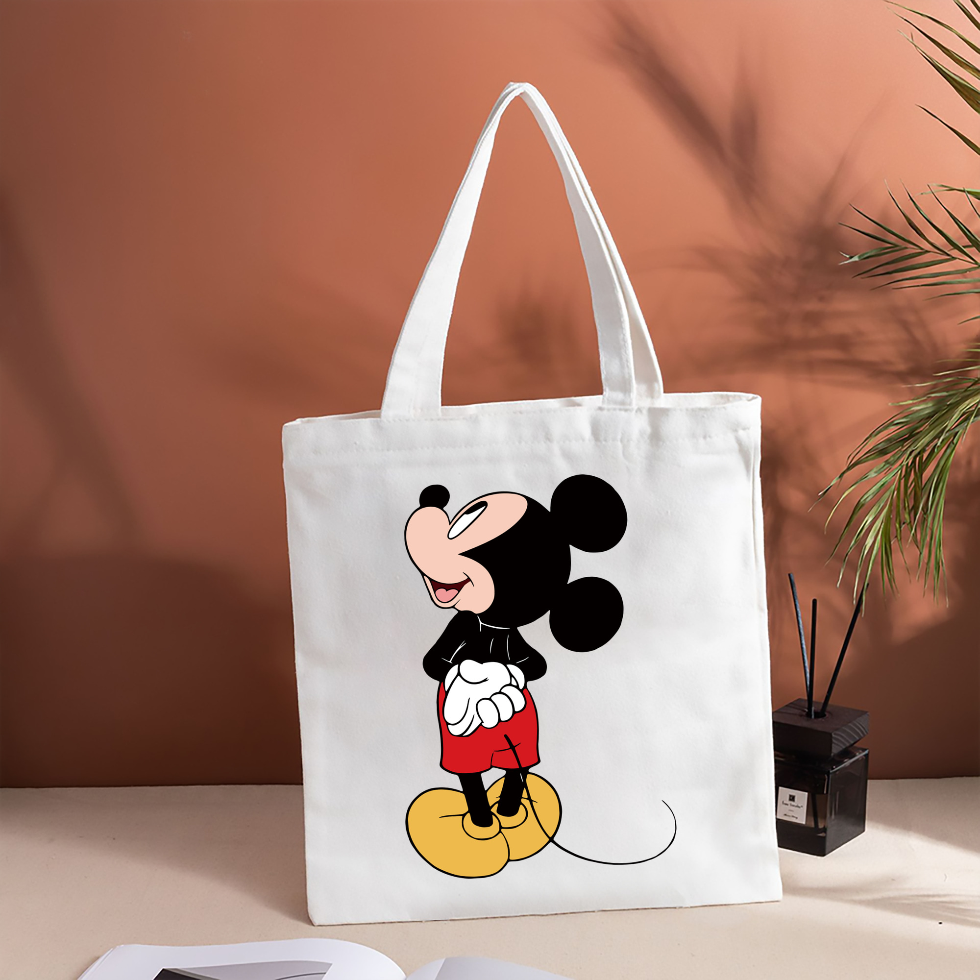 ミッキーマウス Mickey Mouse 縦型キャンバス生地手提げバッグ　トートバッグ