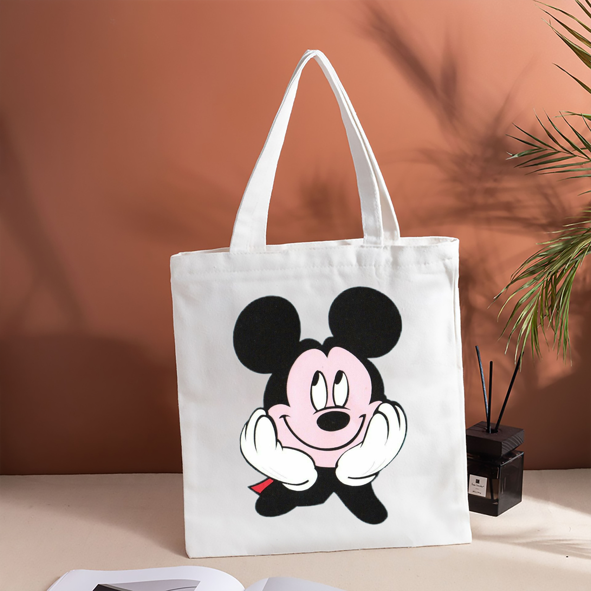 ミッキーマウス Mickey Mouse 縦型キャンバス生地手提げバッグ　トートバッグ
