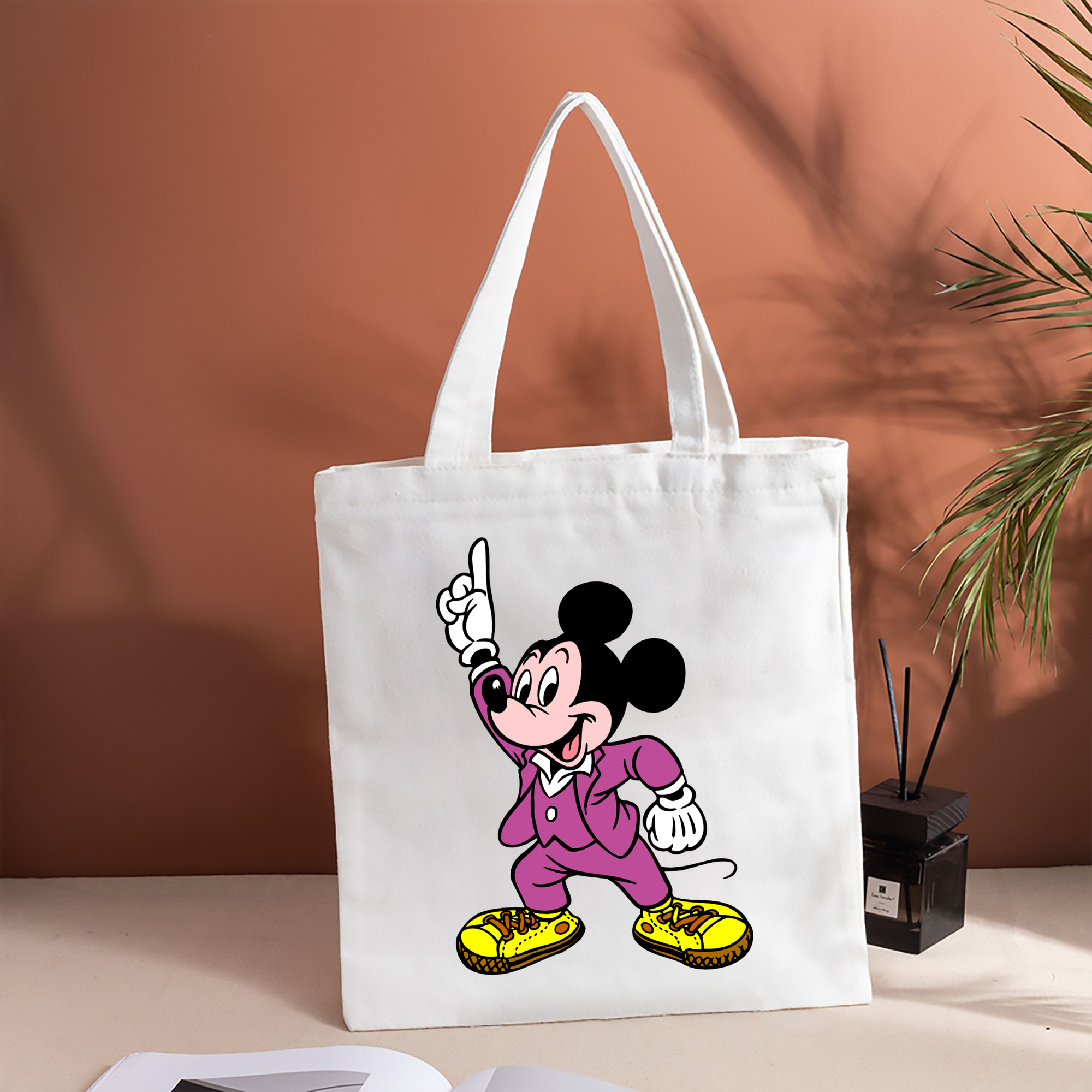 ミッキーマウス Mickey Mouse 縦型キャンバス生地手提げバッグ　トートバッグ