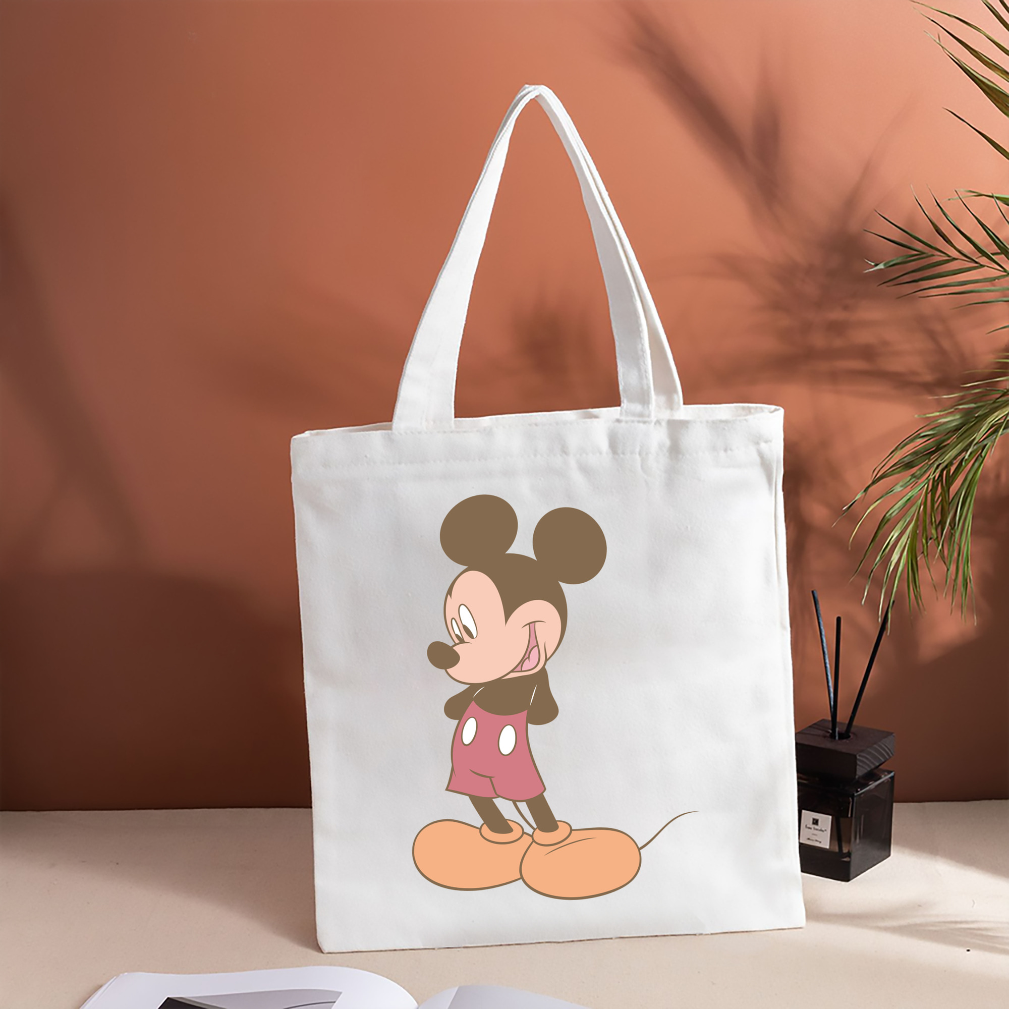 ミッキーマウス Mickey Mouse 縦型キャンバス生地手提げバッグ　トートバッグ