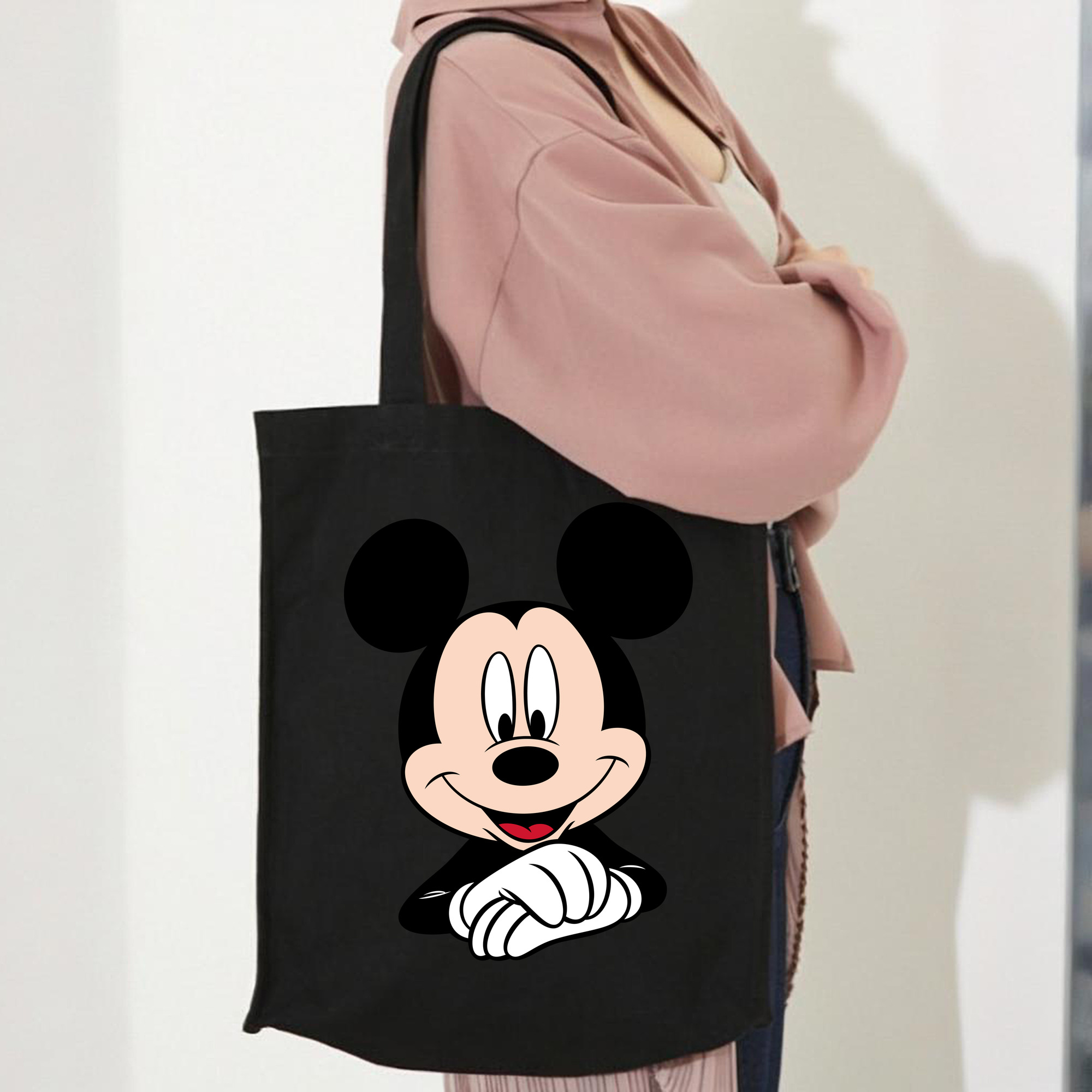 ミッキーマウス Mickey Mouse 縦型キャンバス生地手提げバッグ　トートバッグ