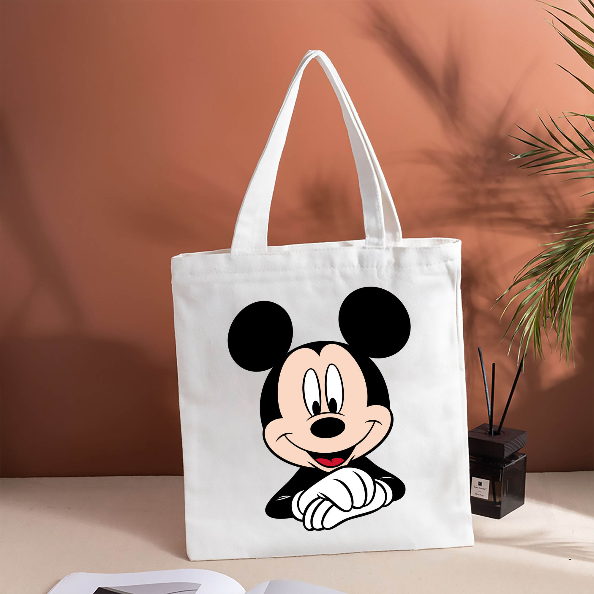 ミッキーマウス Mickey Mouse 縦型キャンバス生地手提げバッグ　トートバッグ