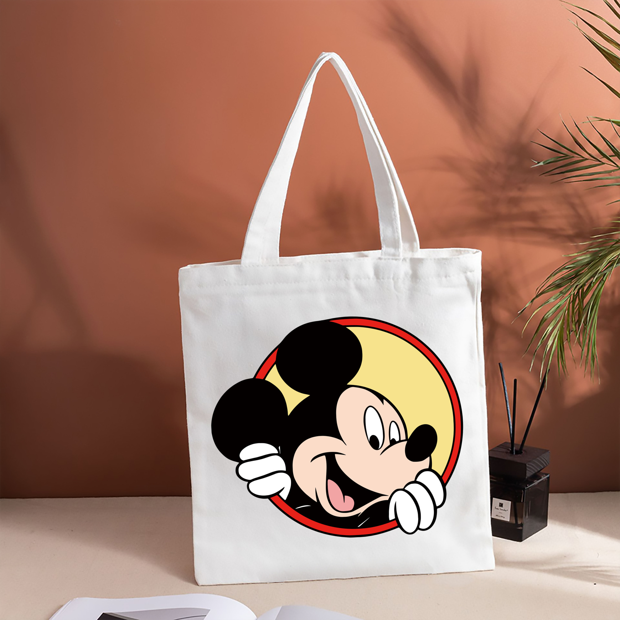 ミッキーマウス Mickey Mouse 縦型キャンバス生地手提げバッグ　トートバッグ