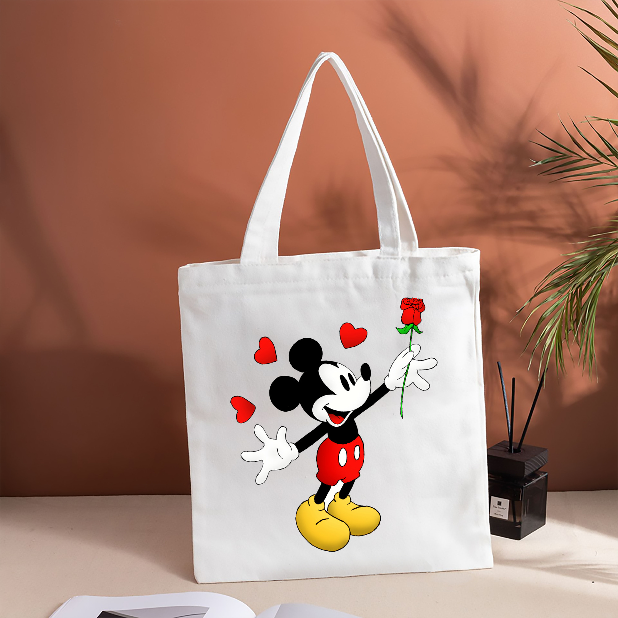 ミッキーマウス Mickey Mouse 縦型キャンバス生地手提げバッグ　トートバッグ