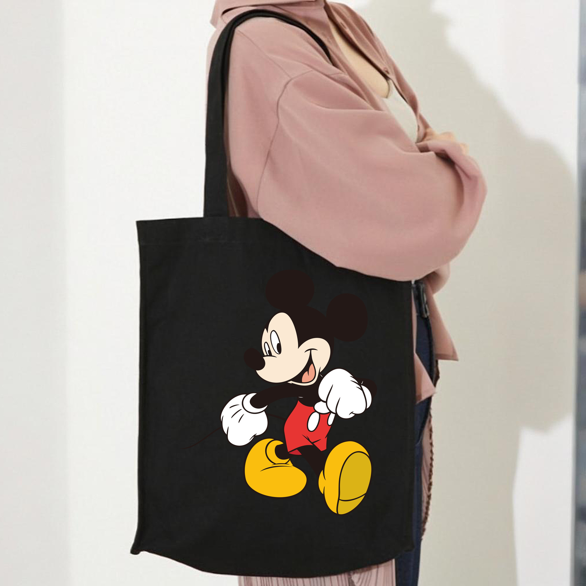 ミッキーマウス Mickey Mouse 縦型キャンバス生地手提げバッグ　トートバッグ